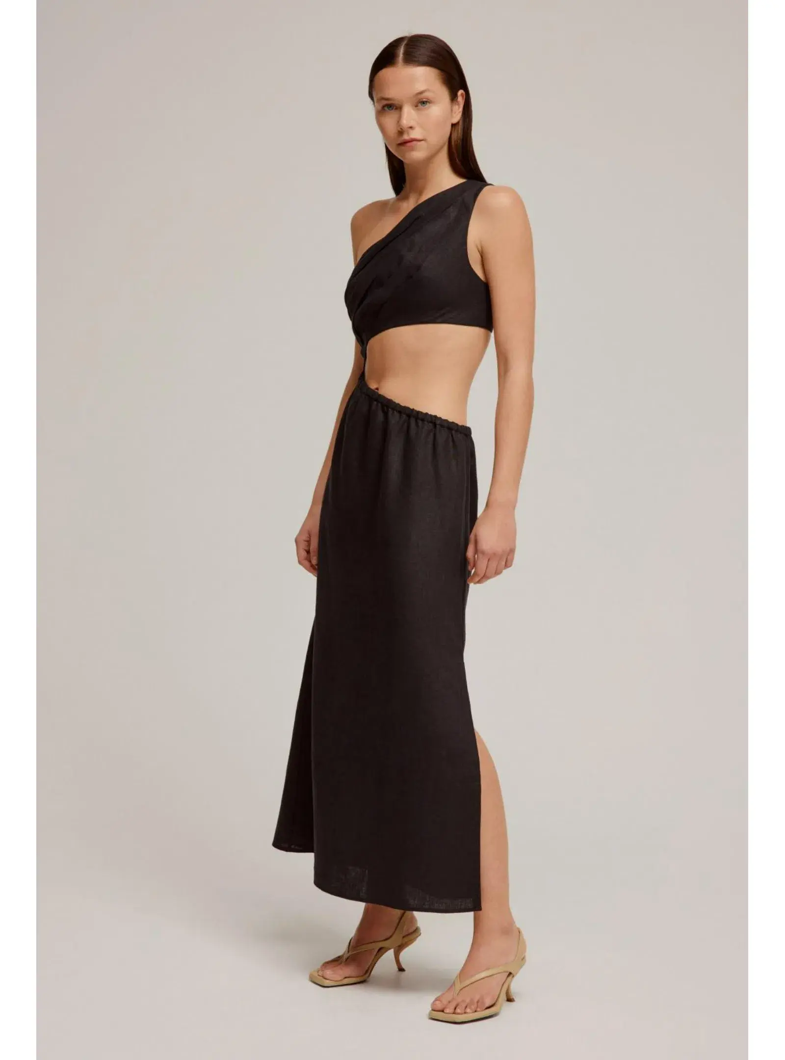 Venroy Draped One Shoulder Cut Out Midi Dress Black Size M / AU 10 - Image 2
