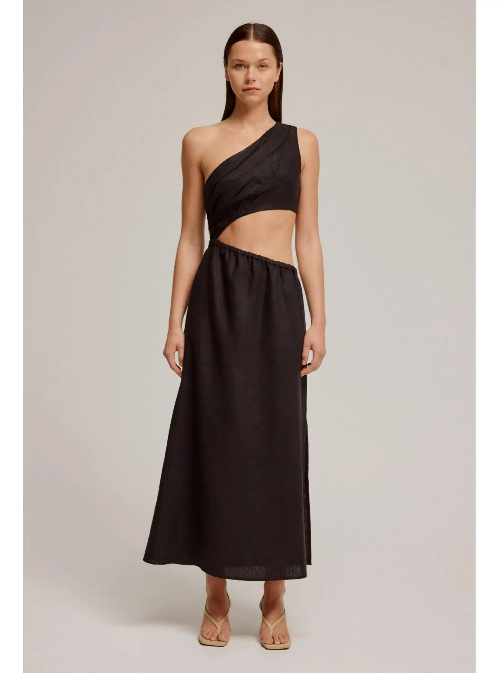 Venroy Draped One Shoulder Cut Out Midi Dress Black Size M / AU 10 - Image 1