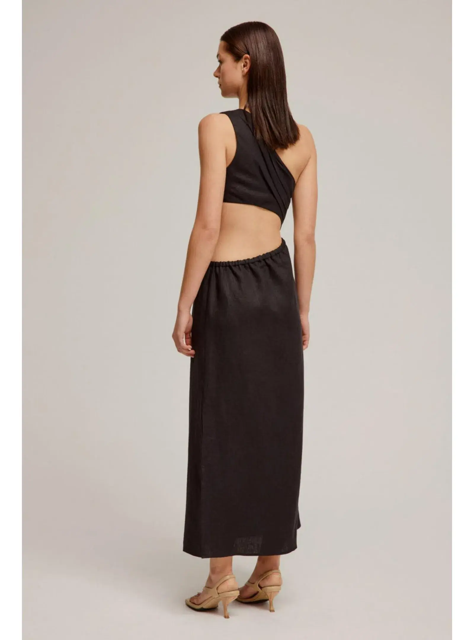 Venroy Draped One Shoulder Cut Out Midi Dress Black Size M / AU 10 - Image 3