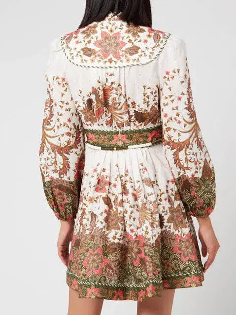 Zimmermann Empire Batik Mini Dress Khaki/Floral Size 3 / AU 14 - Image 5
