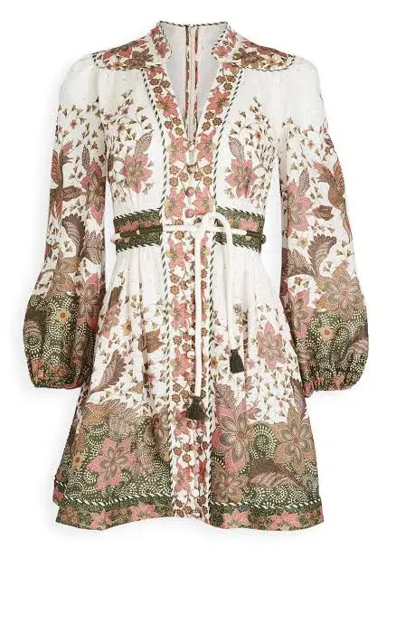 Zimmermann Empire Batik Mini Dress Khaki/Floral Size 3 / AU 14 - Image 8