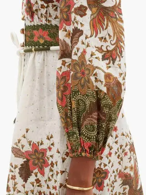 Zimmermann Empire Batik Mini Dress Khaki/Floral Size 3 / AU 14 - Image 3