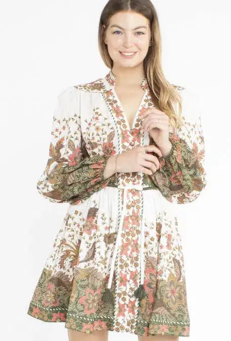 Zimmermann Empire Batik Mini Dress Khaki/Floral Size 3 / AU 14 - Image 6