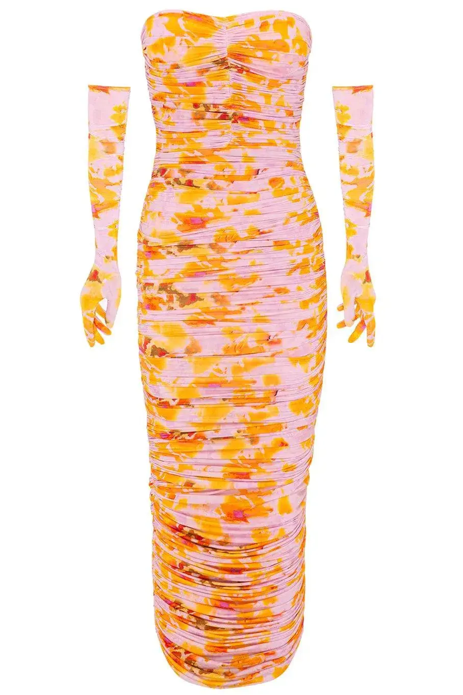 Alex Perry Parton Ruched Strapless Midi Dress with Gloves Multi Size 6AU - Image 4