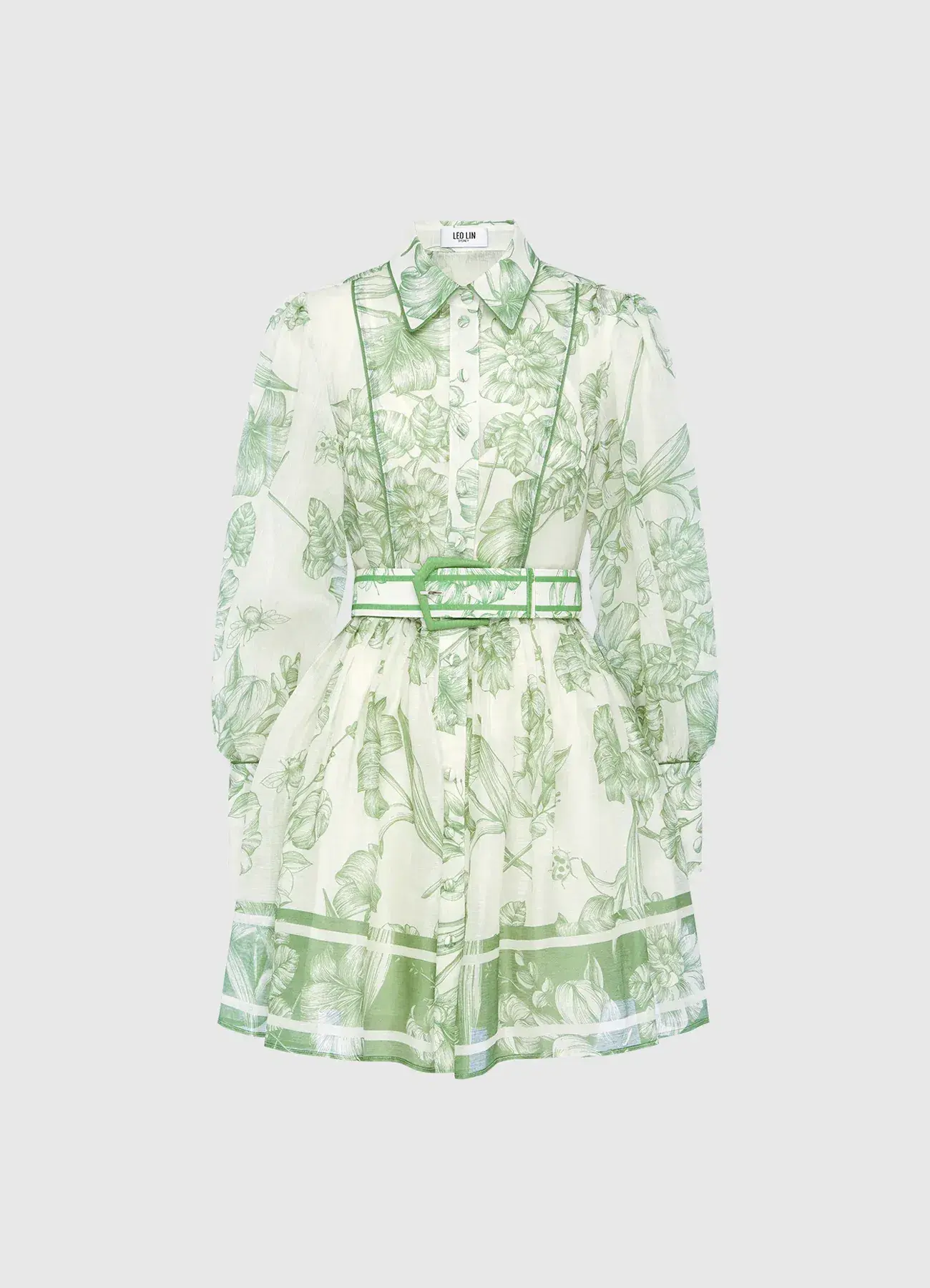 Leo Lin Cassandra Belted Mini Dress Harmony Print in Celadon Size AU 10 - Image 2