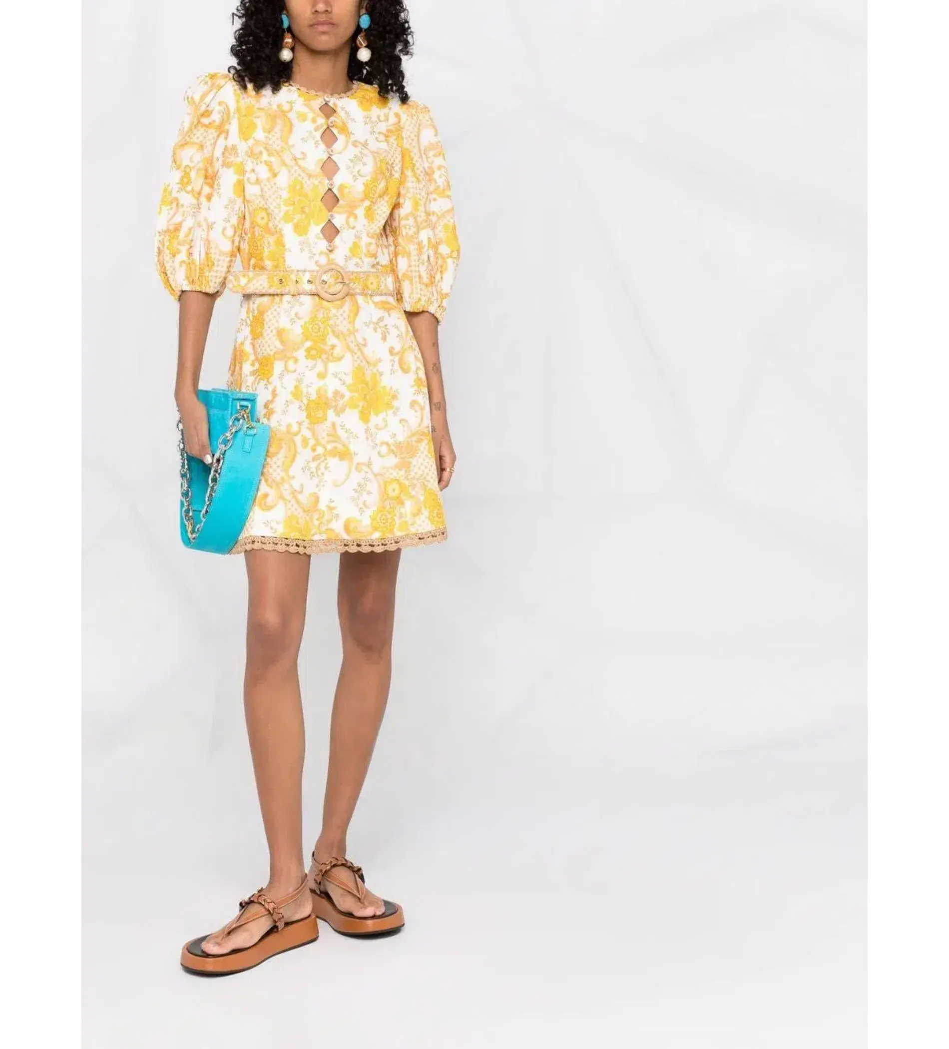 Zimmermann The Postcard Mini Dress in Swirl Floral Yellow  Size 0P/Au 6 - Image 1