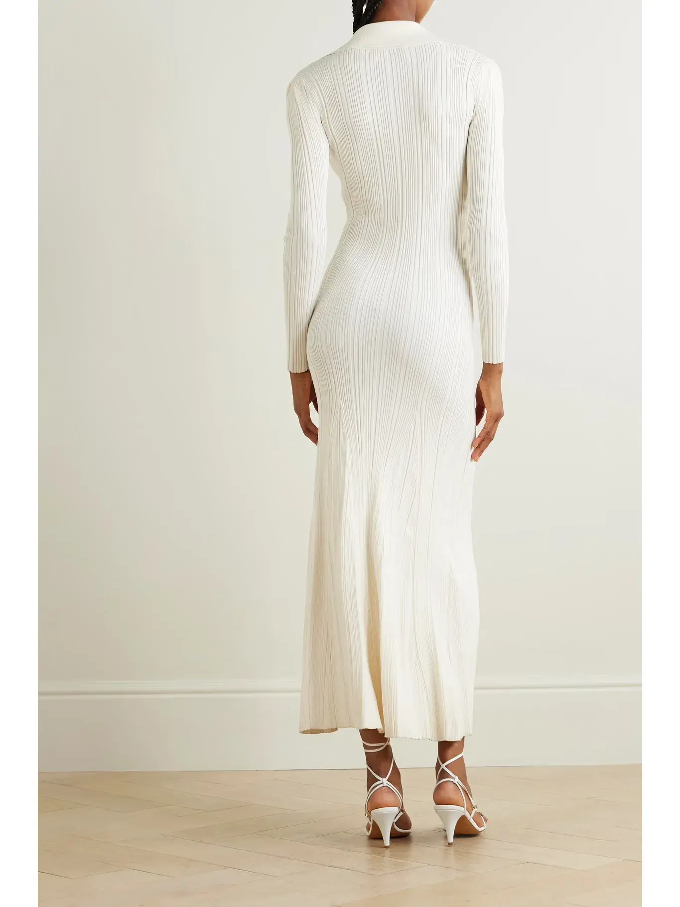 Self Portrait Embellished Ribbed Knit Maxi Dress Cream Size S / AU 8  - Image 2