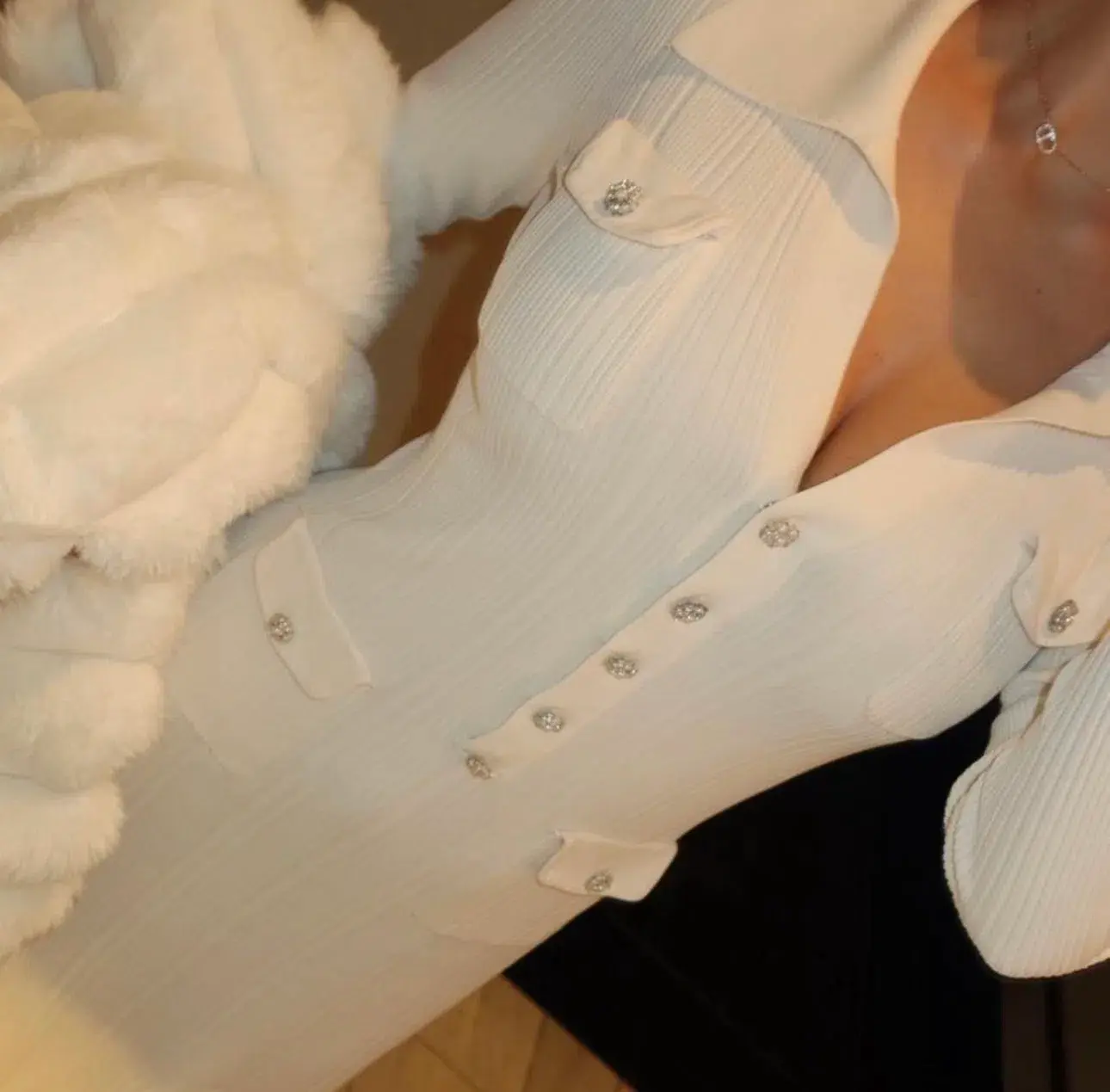 Self Portrait Embellished Ribbed Knit Maxi Dress Cream Size S / AU 8  - Image 4