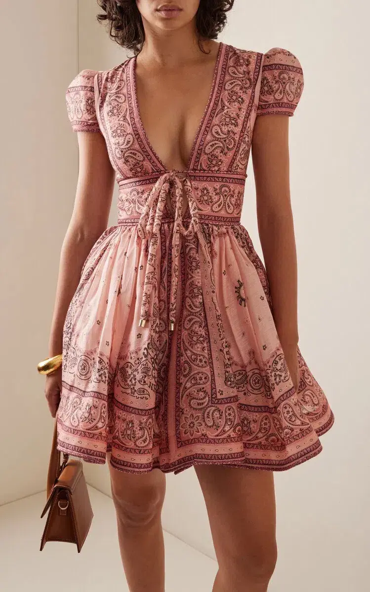 Zimmermann Matchmaker Structured Mini Dress Pink Bandana Size 3 / AU 14 for rent on The Volte - main image