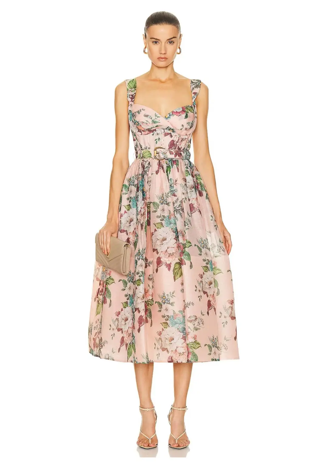 Zimmermann  Matchmaker Midi Dress Pink Barkcloth Floral Print  Size 2 / AU 12 for rent on The Volte - main image