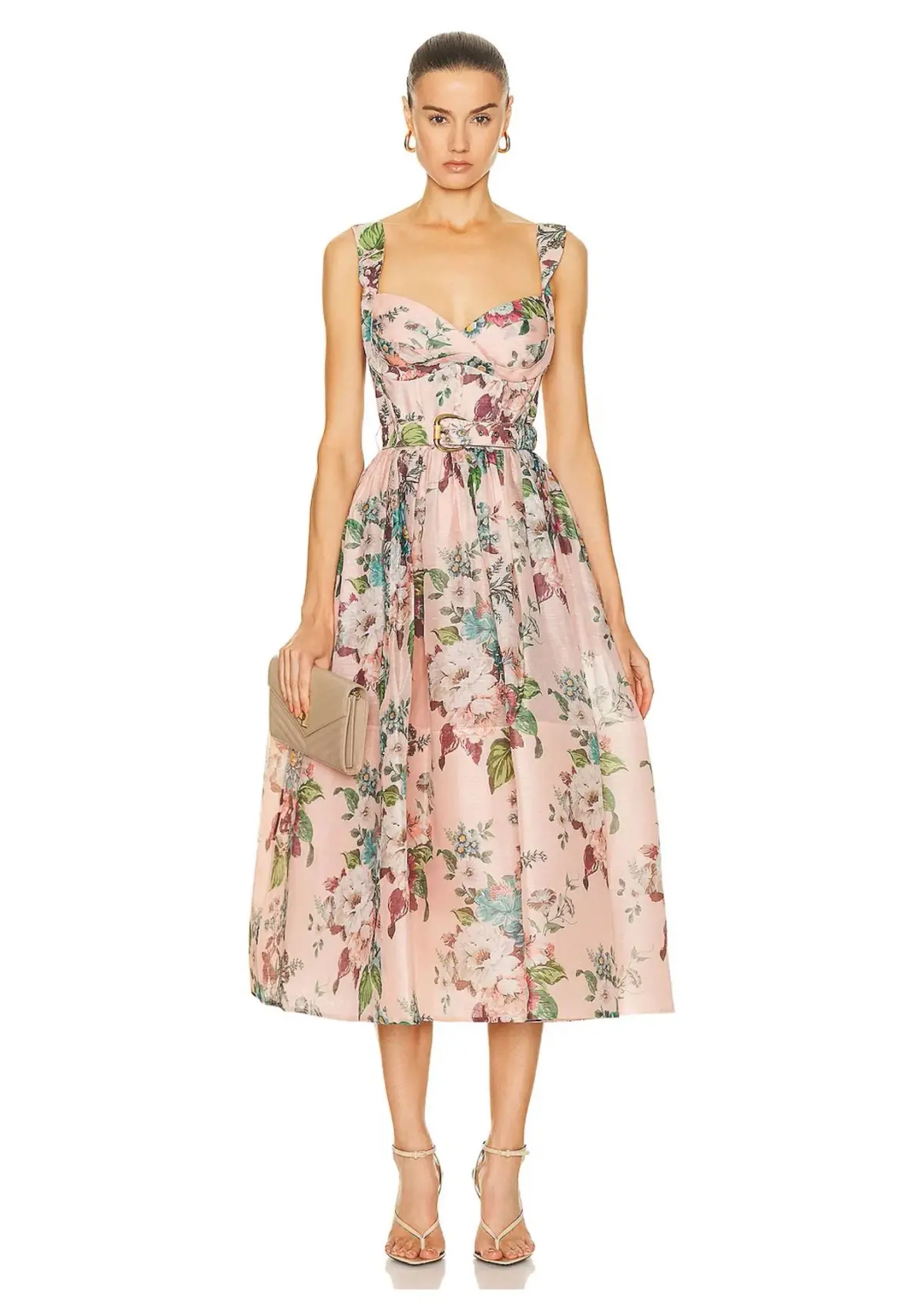Zimmermann  Matchmaker Midi Dress Pink Barkcloth Floral Print  Size 2 / AU 12 - Image 1