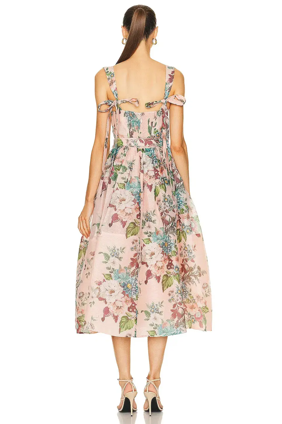 Zimmermann  Matchmaker Midi Dress Pink Barkcloth Floral Print  Size 2 / AU 12 for rent on The Volte - main image
