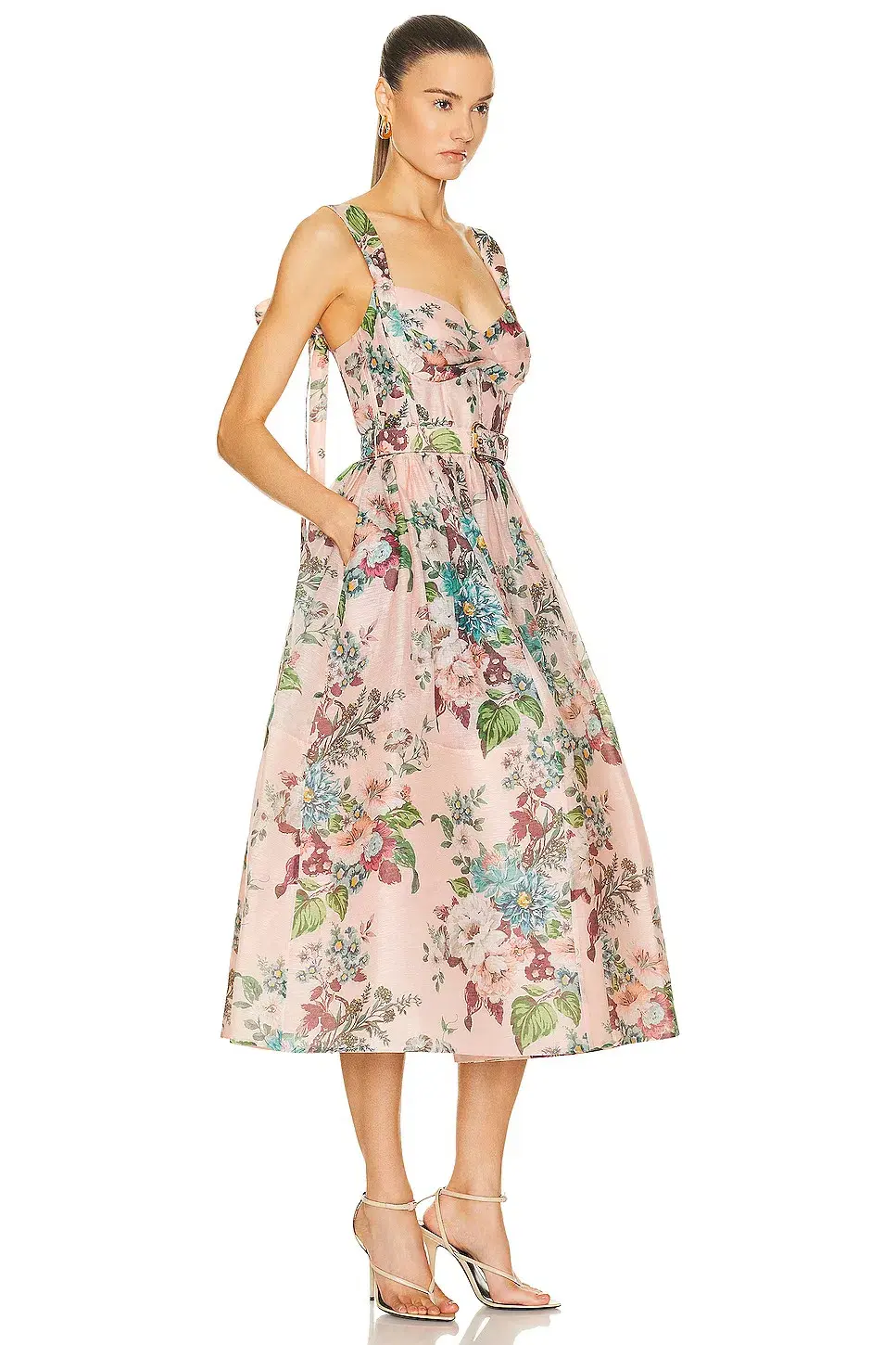 Zimmermann  Matchmaker Midi Dress Pink Barkcloth Floral Print  Size 2 / AU 12 - Image 2