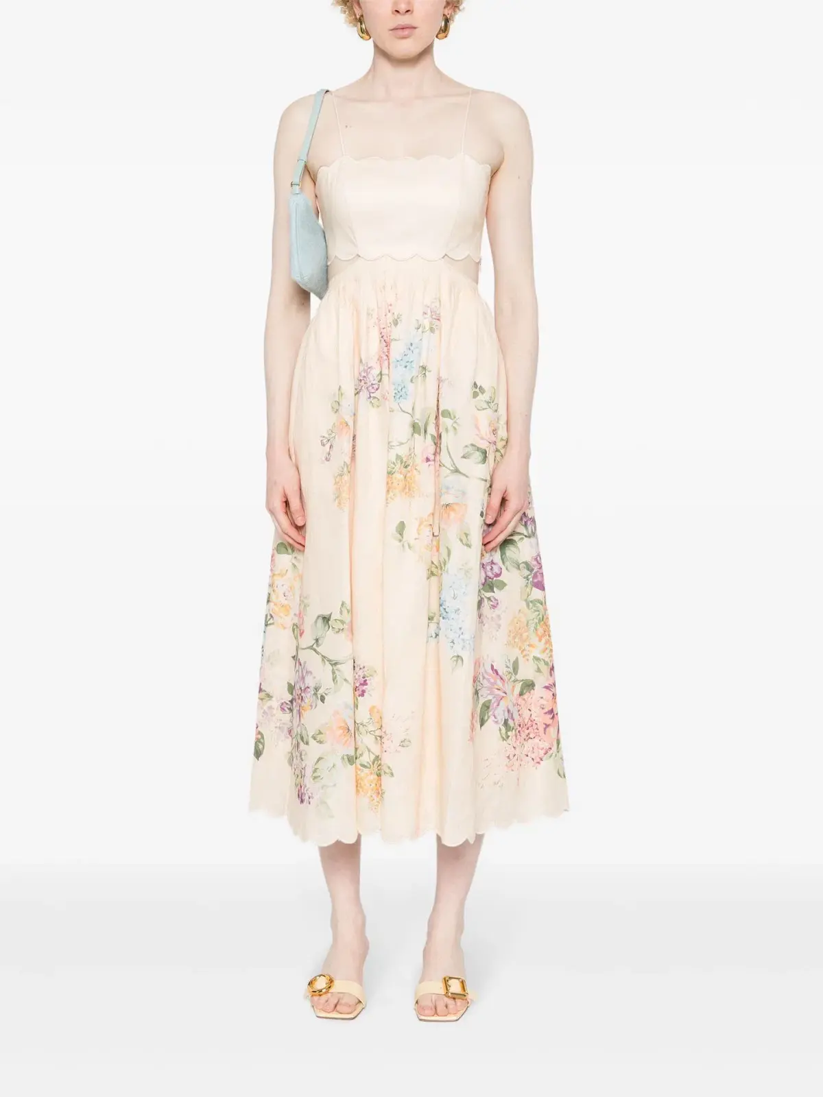 Zimmermann Halliday Scallop Midi Dress in Cream Watercolour Floral Size 10 - Image 2