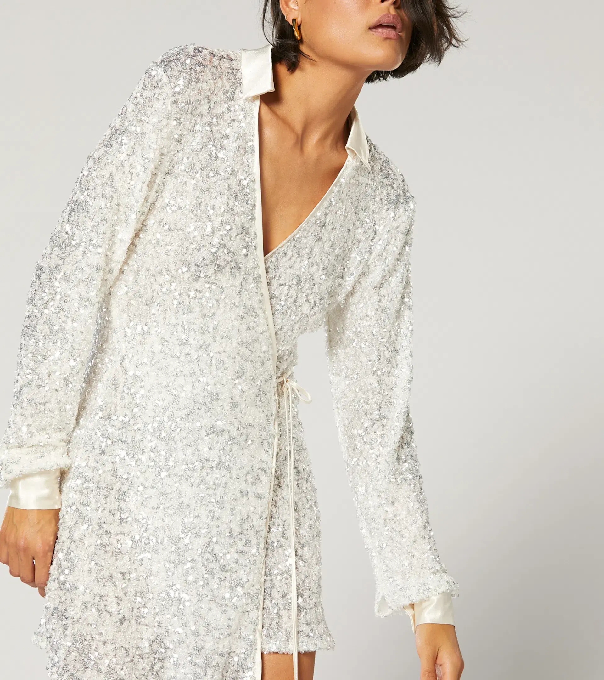 Winona Arissa Wrap Shirt Dress White Sequin Size 8 - Image 2