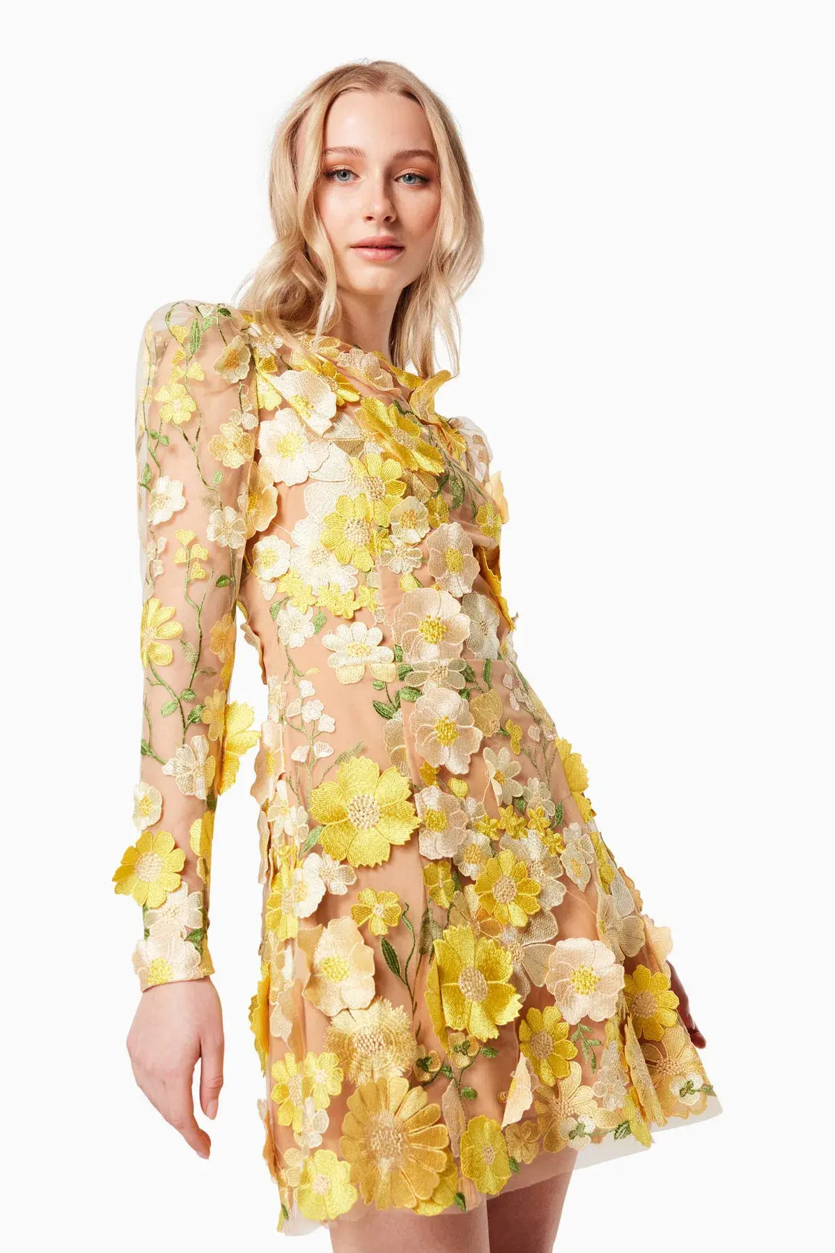 Elliatt Goldenvoice 3D Floral Mini Dress in Yellow Size 12 - Image 4