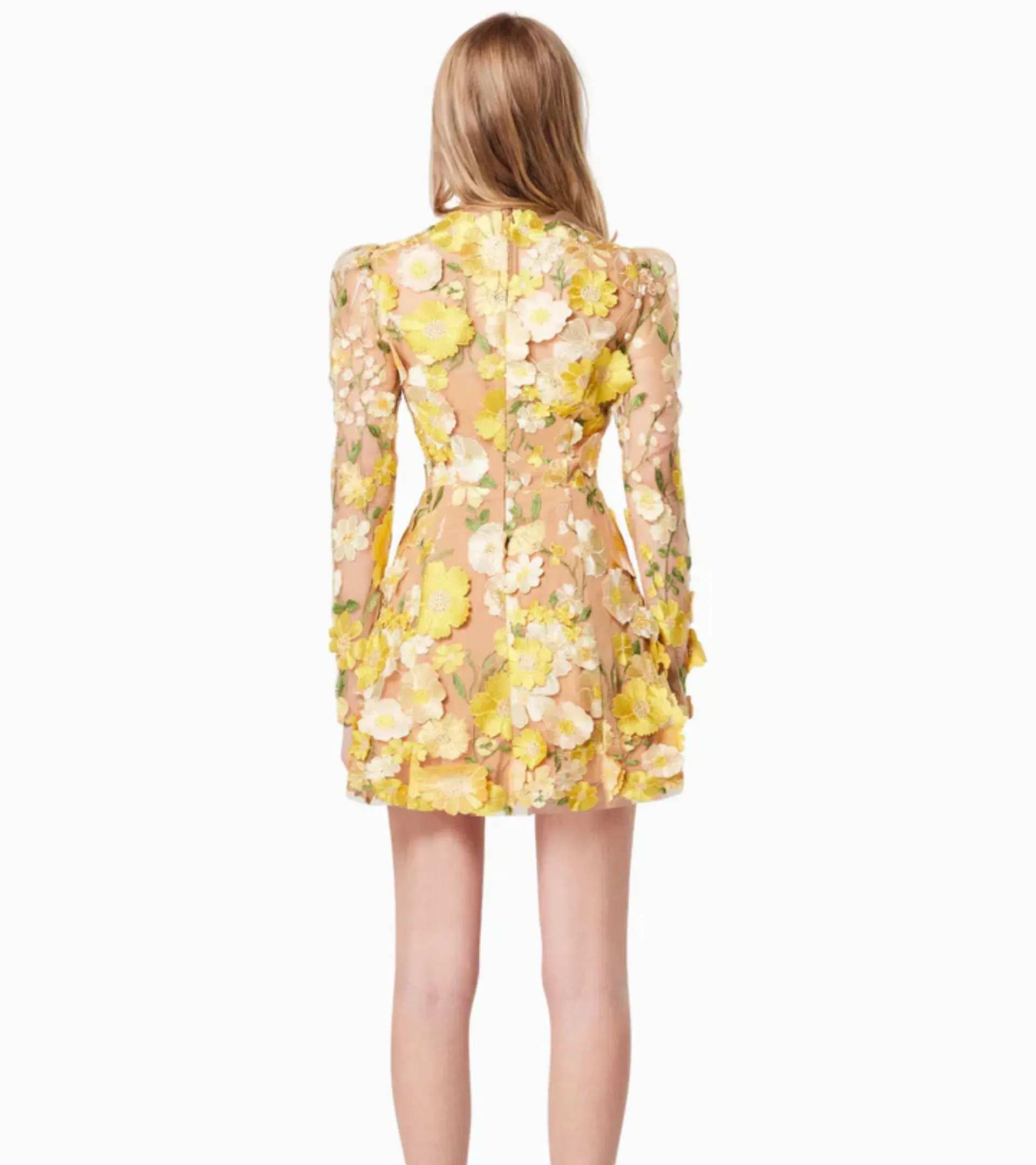 Elliatt Goldenvoice 3D Floral Mini Dress in Yellow Size 12 - Image 3