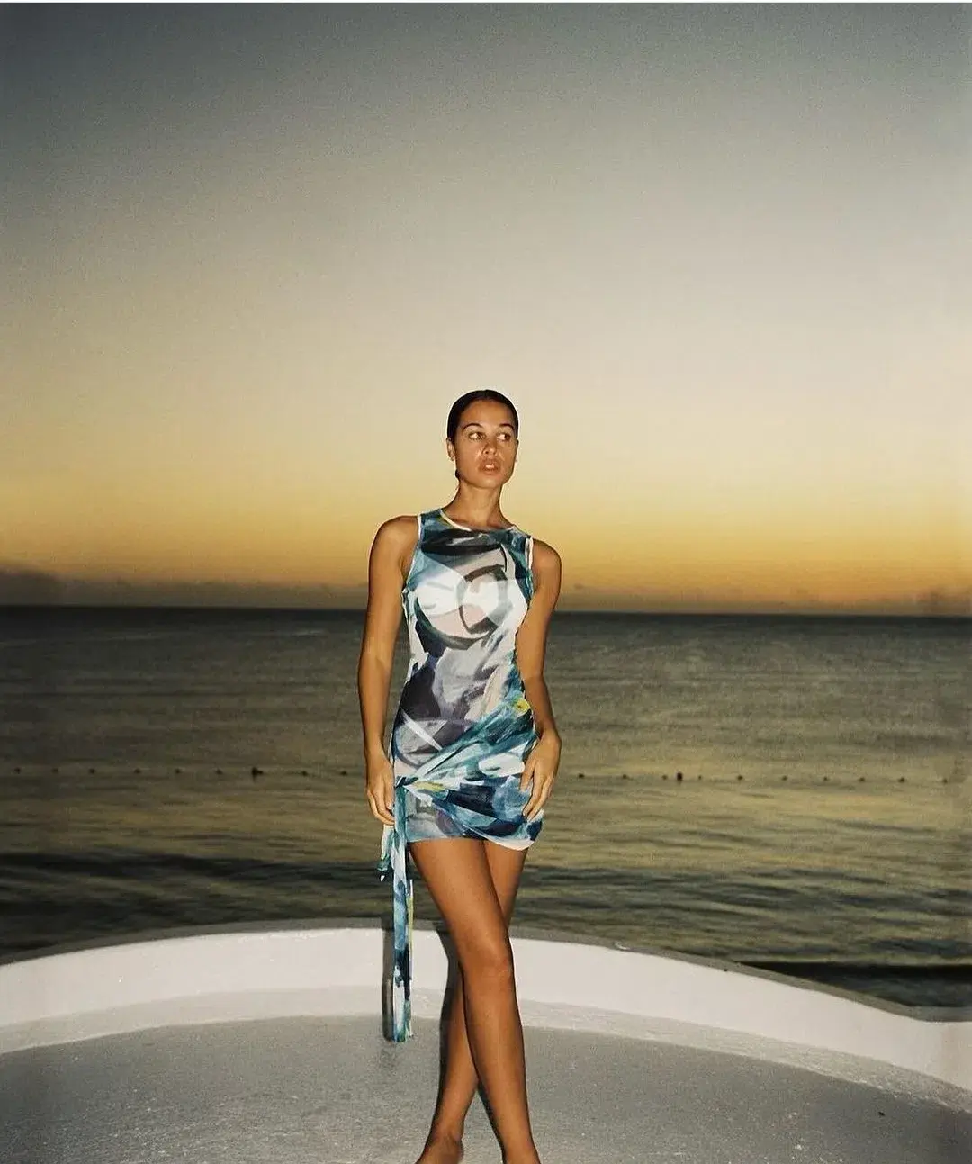 With Harper Lu Wrap Mesh Mini Dress Watercolour Size S / AU 8 - Image 4