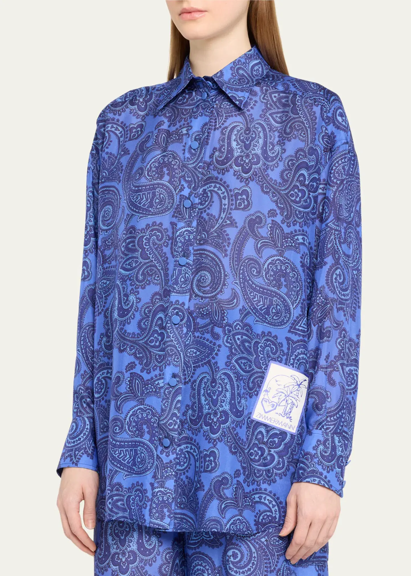 Zimmermann Ottie Relaxed Shirt Size 0P/ AU 6 and Pant Size 1/ AU 10 Set Blue Paisley  - Image 2