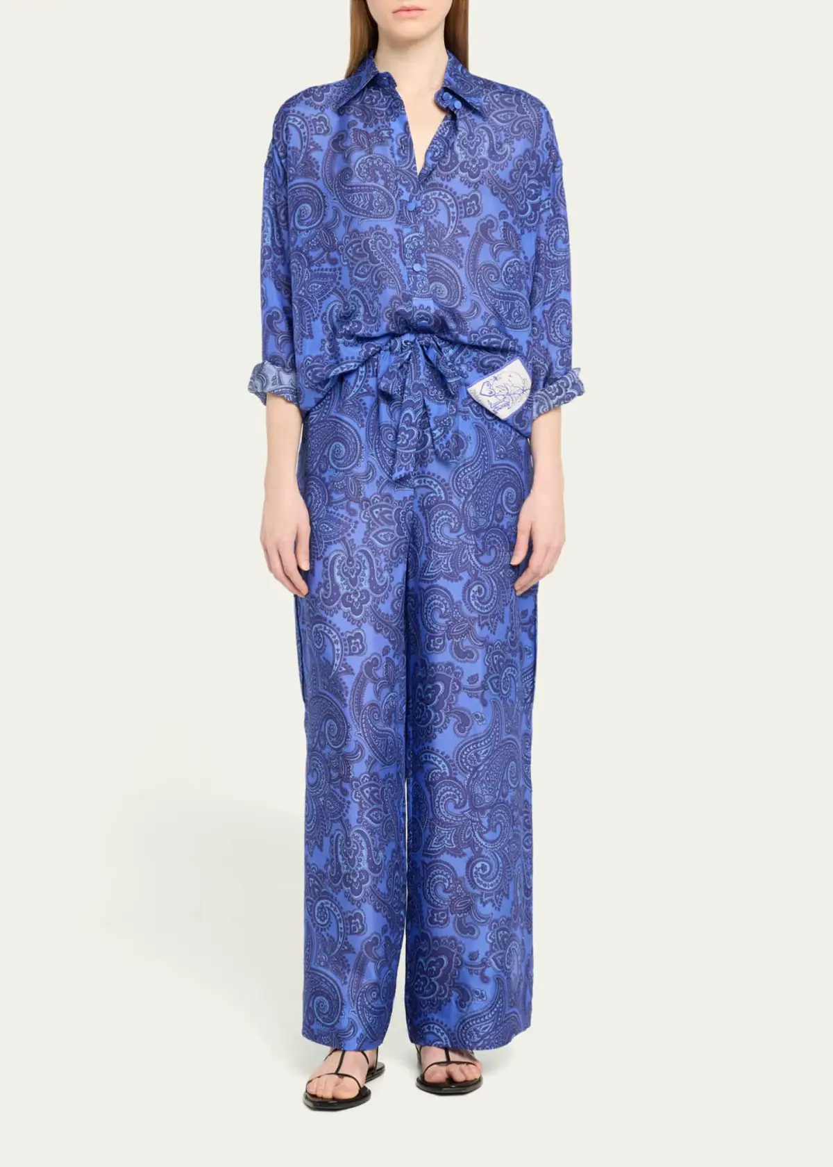 Zimmermann Ottie Relaxed Shirt Size 0P/ AU 6 and Pant Size 1/ AU 10 Set Blue Paisley  - Image 1
