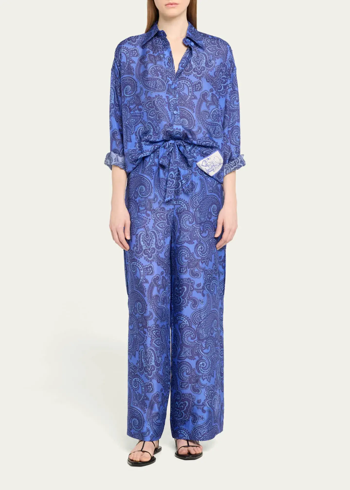 Zimmermann Ottie Relaxed Shirt Size 0P/ AU 6 and Pant Size 1/ AU 10 Set Blue Paisley  - Image 1