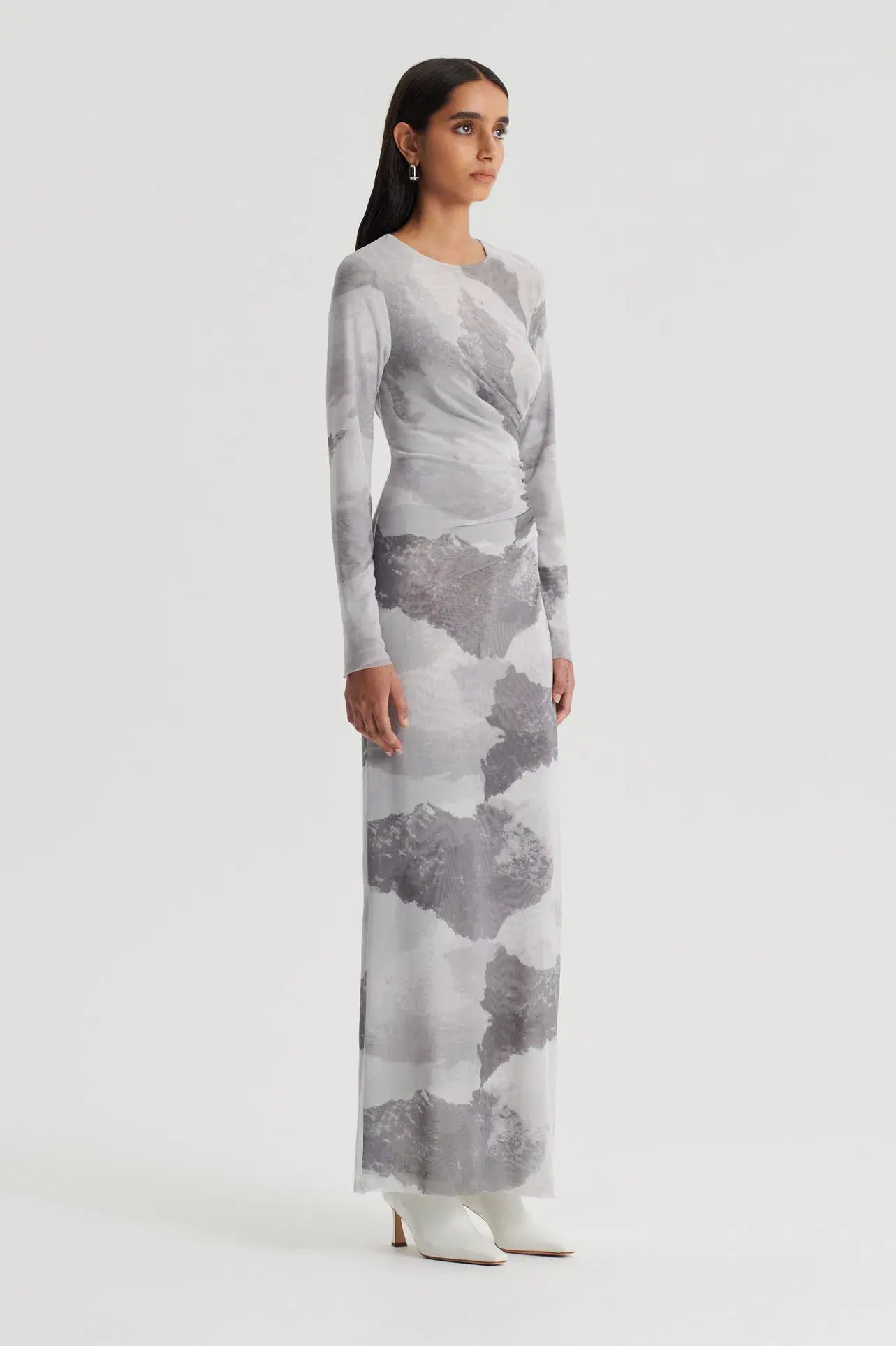 Scanlan Theodore Mesh Cloud Print Dress in Grey Size 6 - Image 1