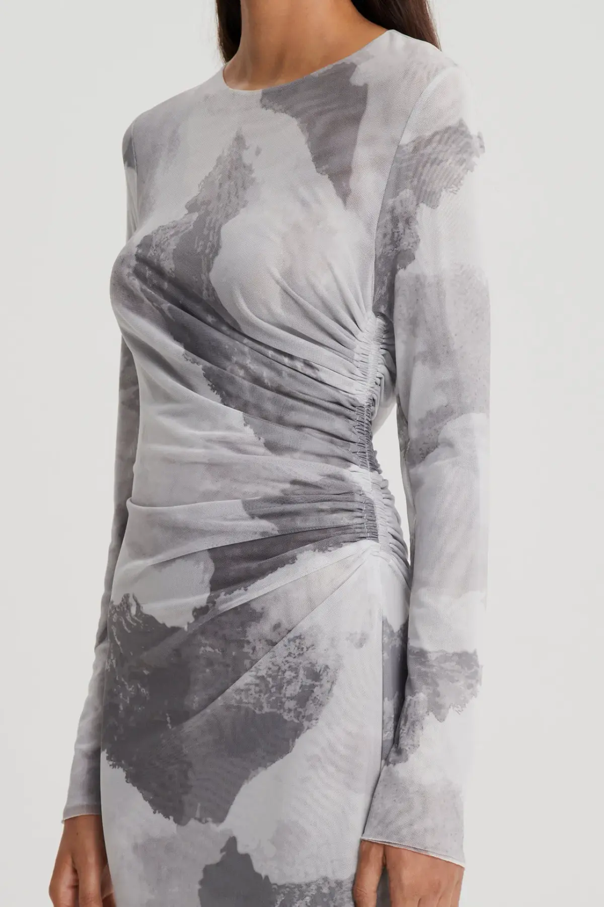 Scanlan Theodore Mesh Cloud Print Dress in Grey Size 6 - Image 3