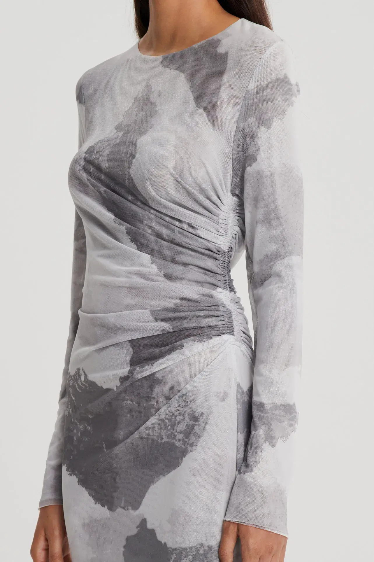 Scanlan Theodore Mesh Cloud Print Dress in Grey Size 6 - Image 3