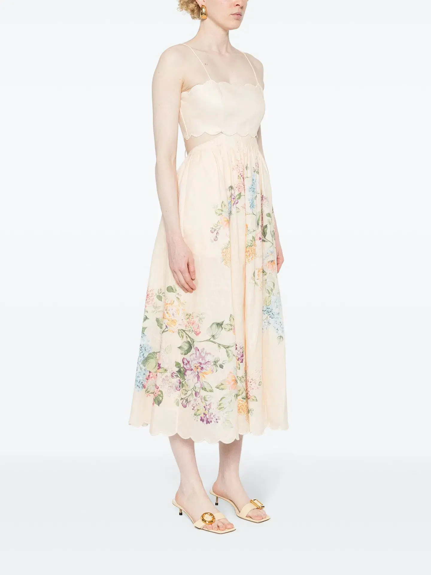 Zimmermann Halliday Scallop Midi Dress Cream Watercolour Floral Size 1 / AU 10 - Image 1
