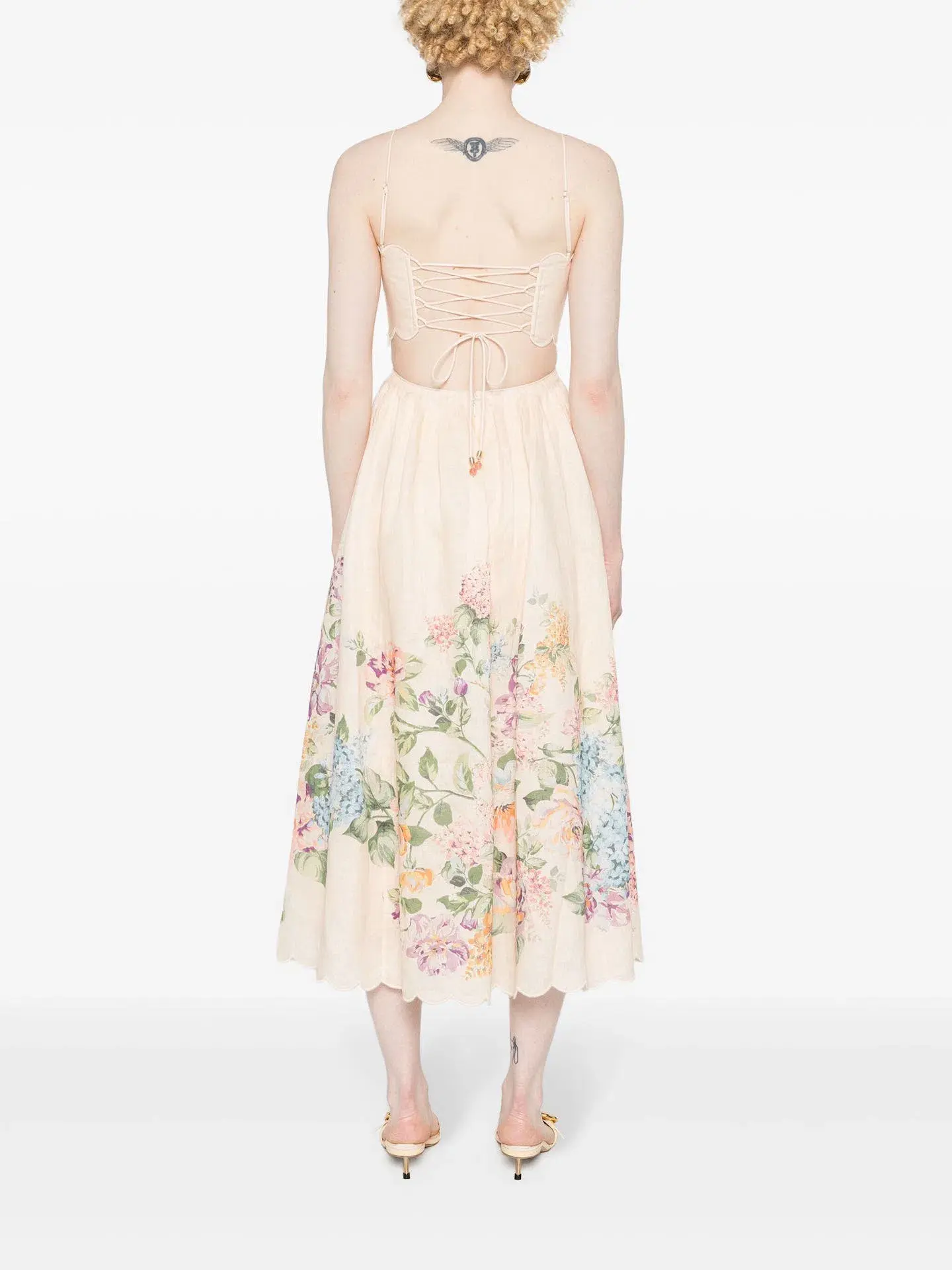 Zimmermann Halliday Scallop Midi Dress Cream Watercolour Floral Size 1 / AU 10 - Image 3