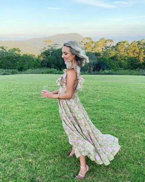 Zimmermann The Lovestruck Pleated Gown Olive/Pink Rose Size 0/ AU 8  - Image 3