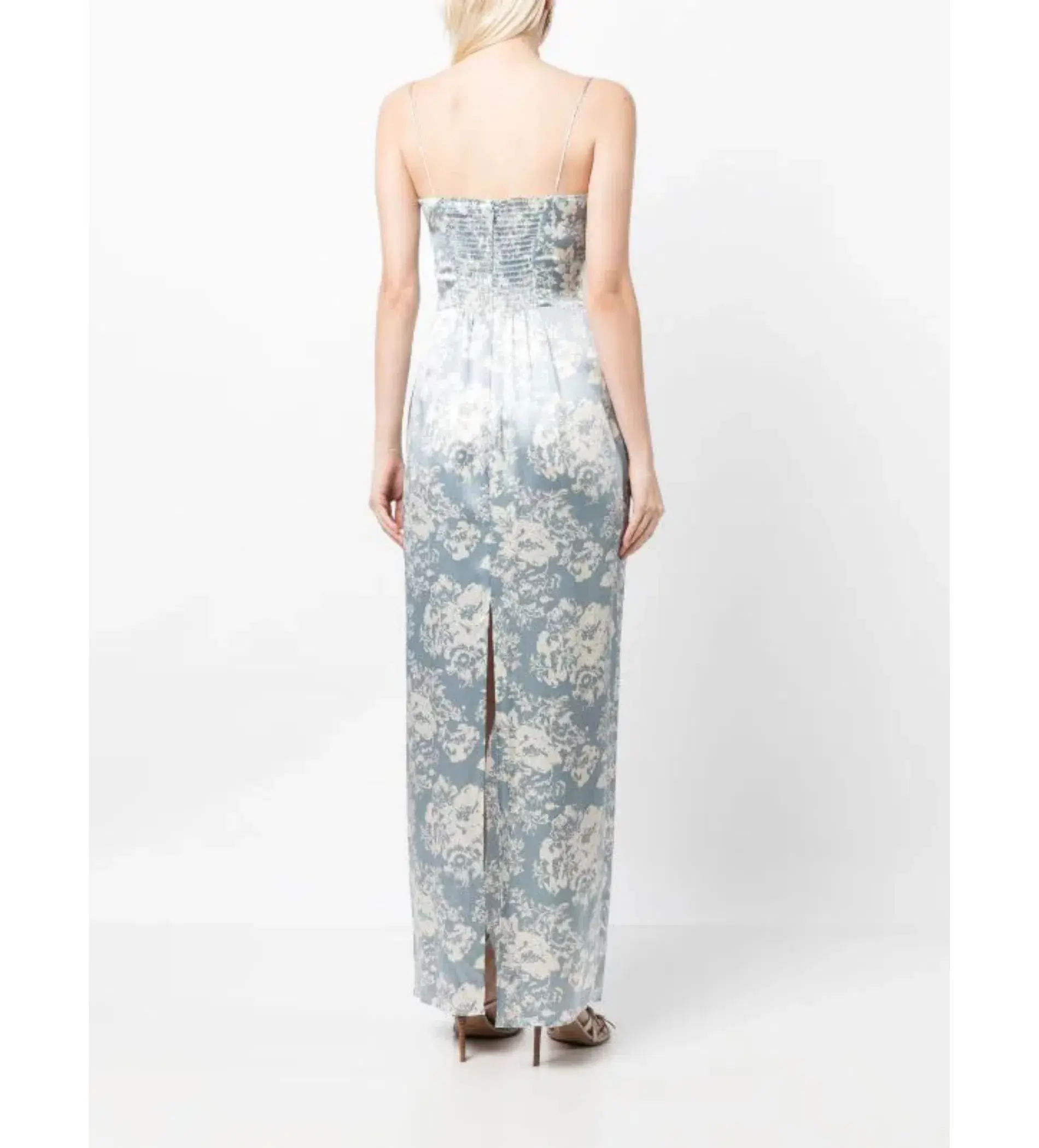 Reformation Frankie Silk Dress Blue Floral Size XS / AU 6 - Image 2