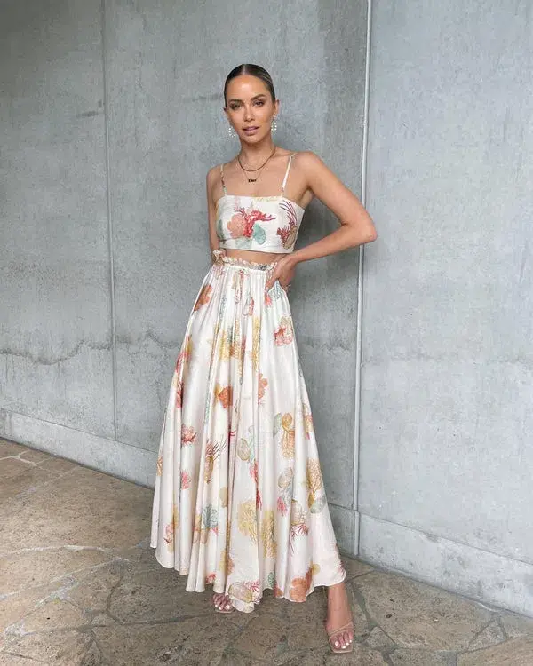 ROOH Collective ‘La Mer’ Summer Crop and Summer Maxi Skirt Print Size M/ AU 10 - Image 1