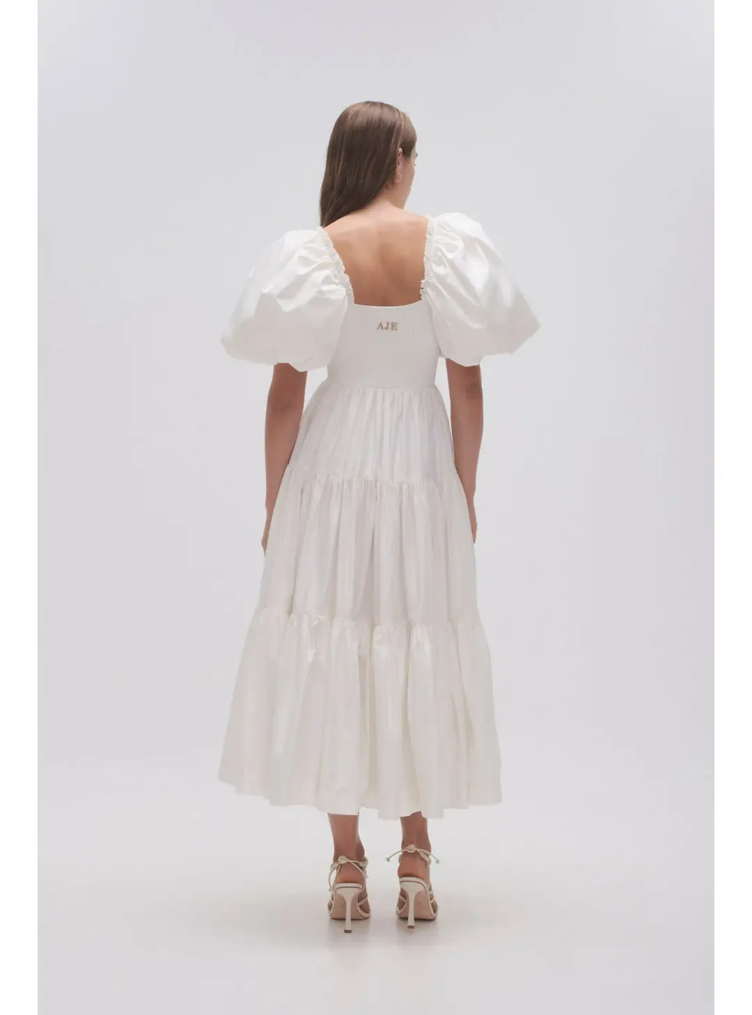 Aje Casa Puff Sleeve Midi Dress Ivory Size AU 10 for rent on The Volte - main image