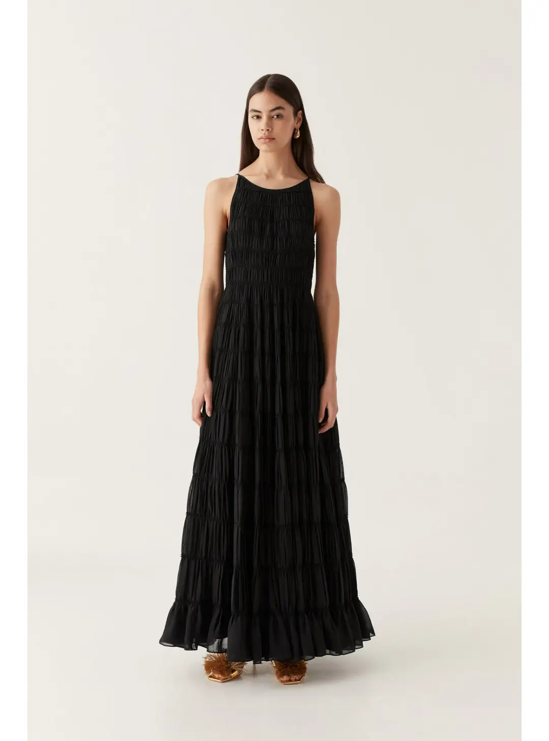 Aje Rosewood Ruched Maxi Dress in Black Size AU 12 for rent on The Volte - main image