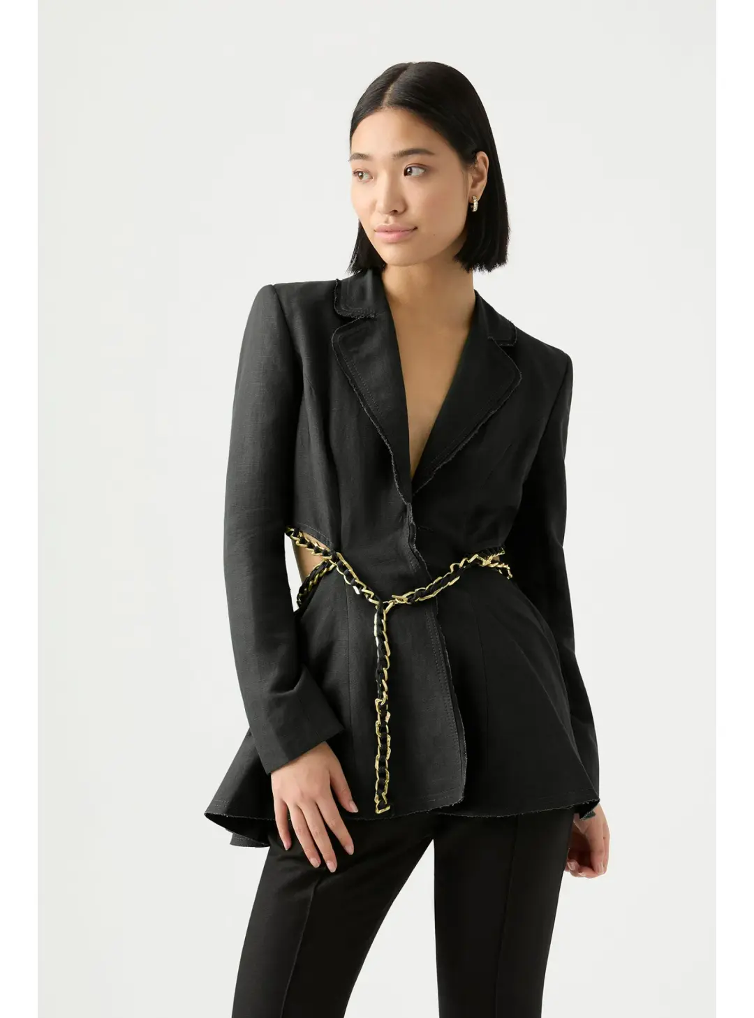 Aje Opal Backless Chainlink Jacket Black Size AU 10 for rent on The Volte - main image