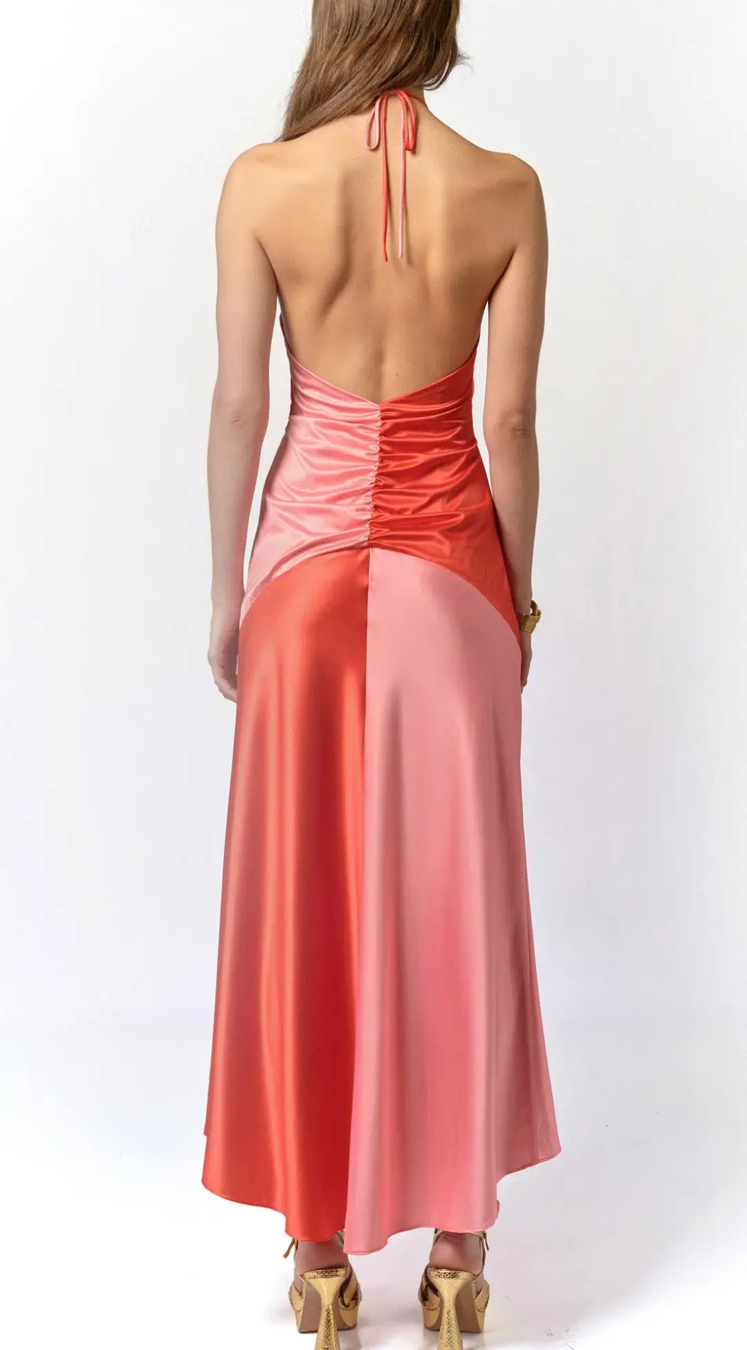 De La Vali Freya Halter Maxi Dress Pink/Red Size 8 for rent on The Volte - main image