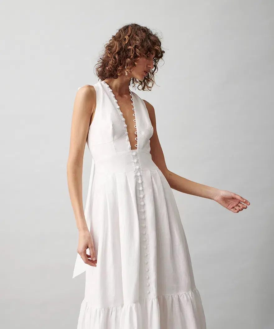 Joslin Marion Linen Maxi Sleeveless Dress White Size 8 - Image 2