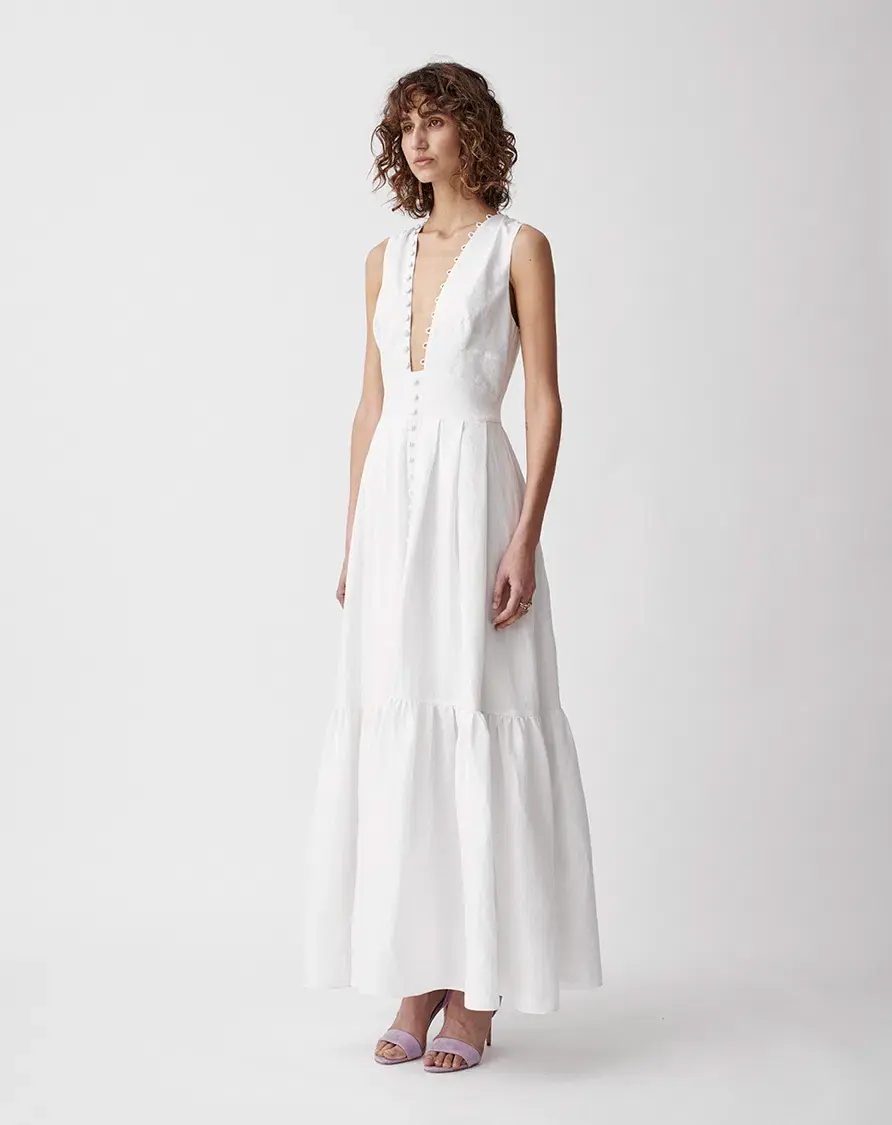 Joslin Marion Linen Maxi Sleeveless Dress White Size 8 - Image 1