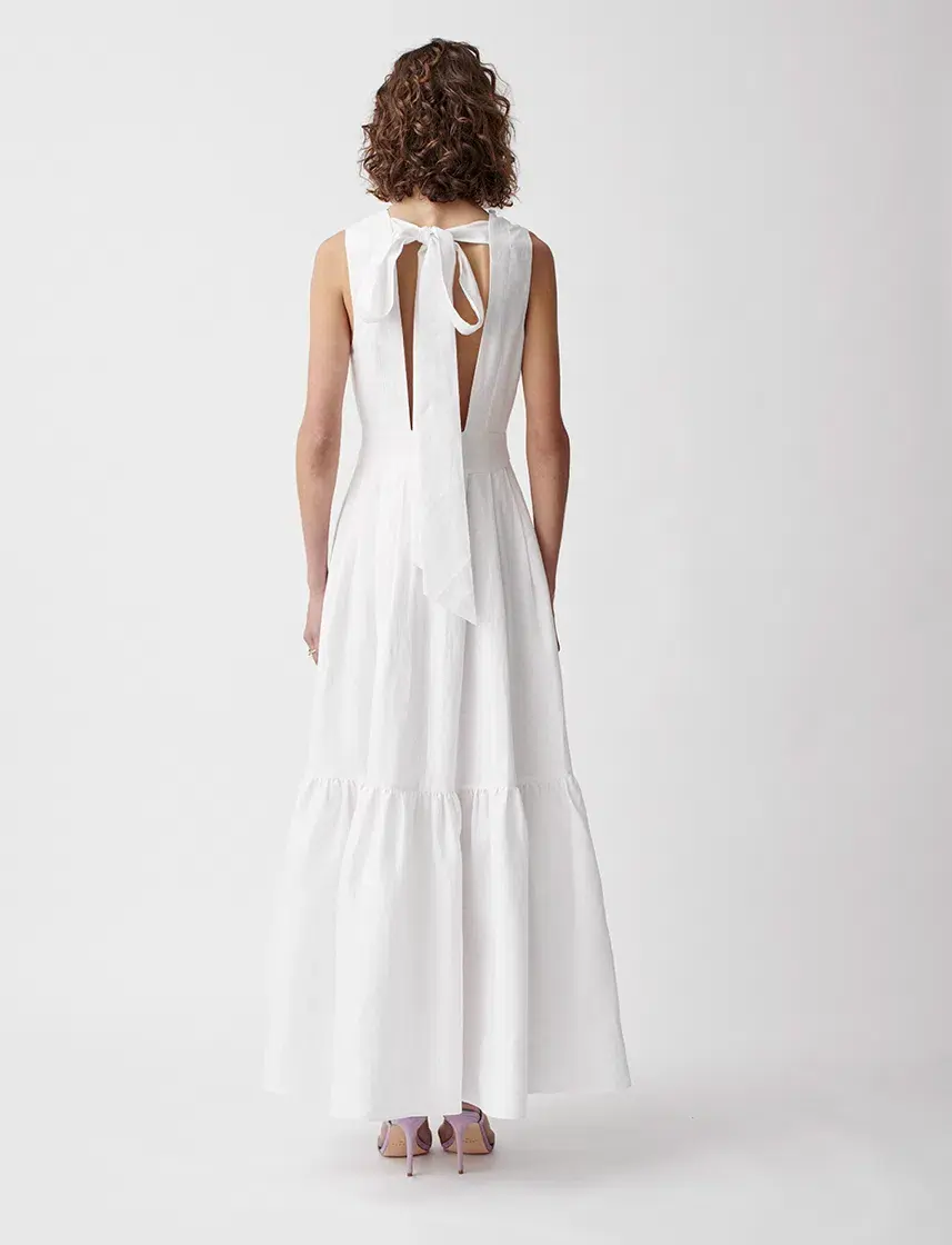 Joslin Marion Linen Maxi Sleeveless Dress White Size 8 - Image 3