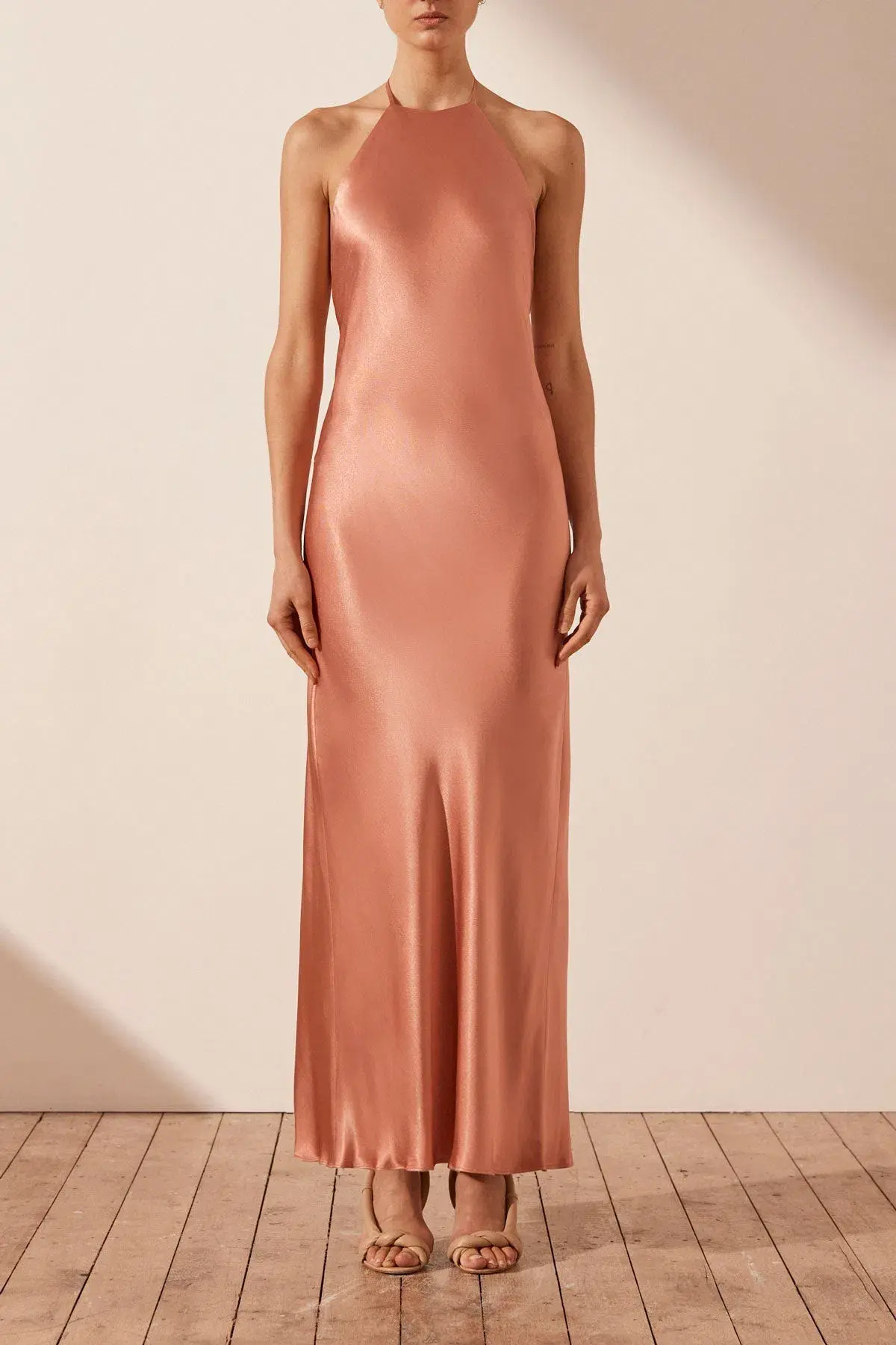 Shona Joy La lune Low Back Halter Neck Midi Dress Antique Rose Size 8 - Image 1