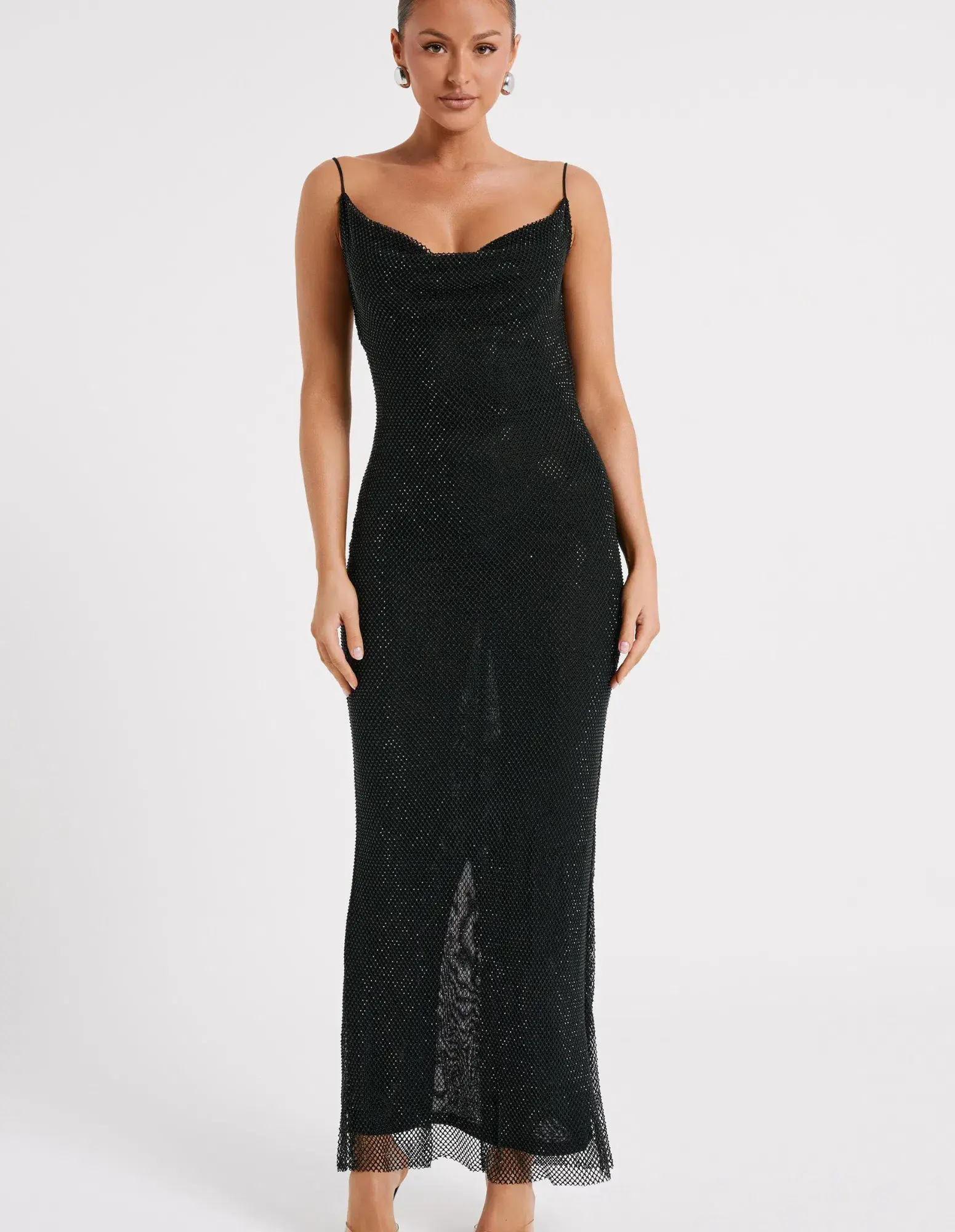 Meshki Madelaine Diamante Mesh Cowl Maxi Dress Black Size M / AU 10 - Image 7