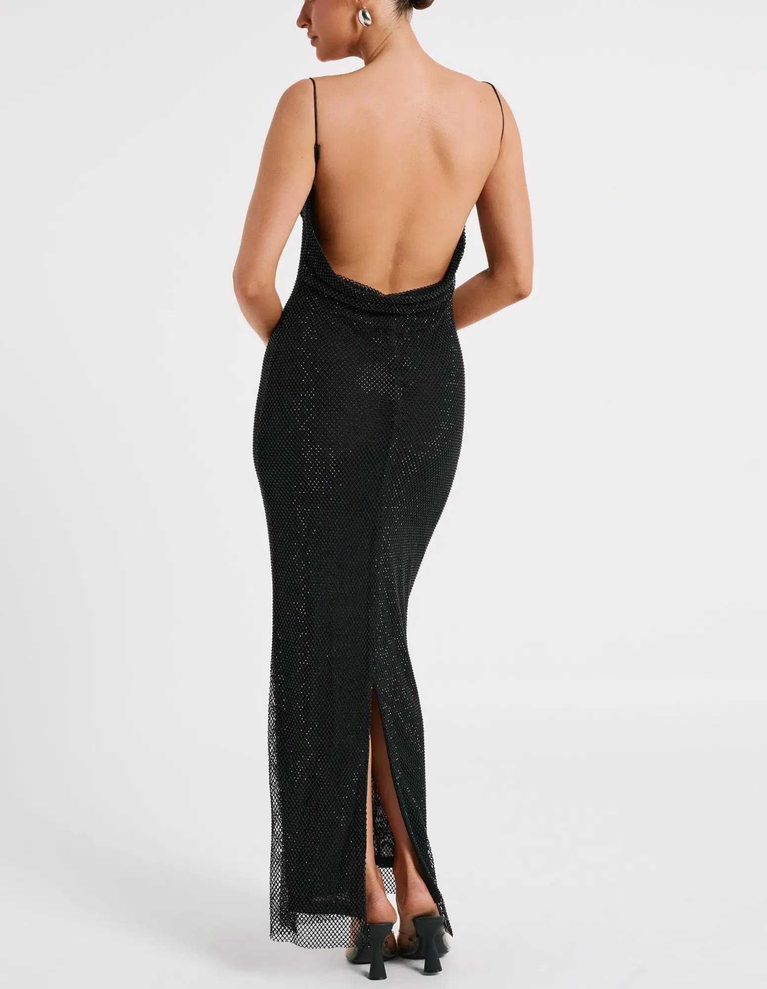 Meshki Madelaine Diamante Mesh Cowl Maxi Dress Black Size M / AU 10 - Image 3