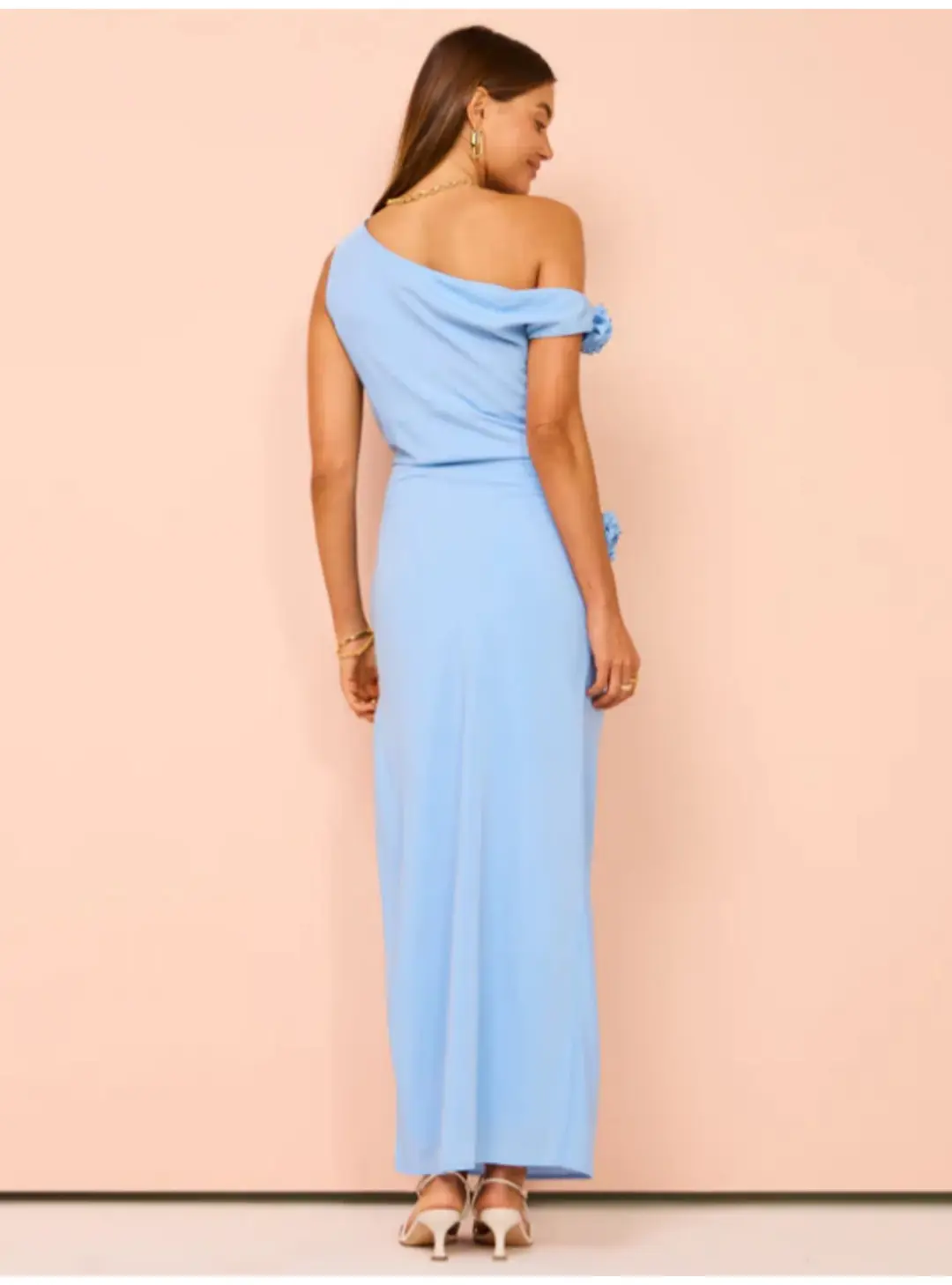 Issy Off Shoulder Flower Maxi Dress In Blue Size AU 12 for rent on The Volte - main image