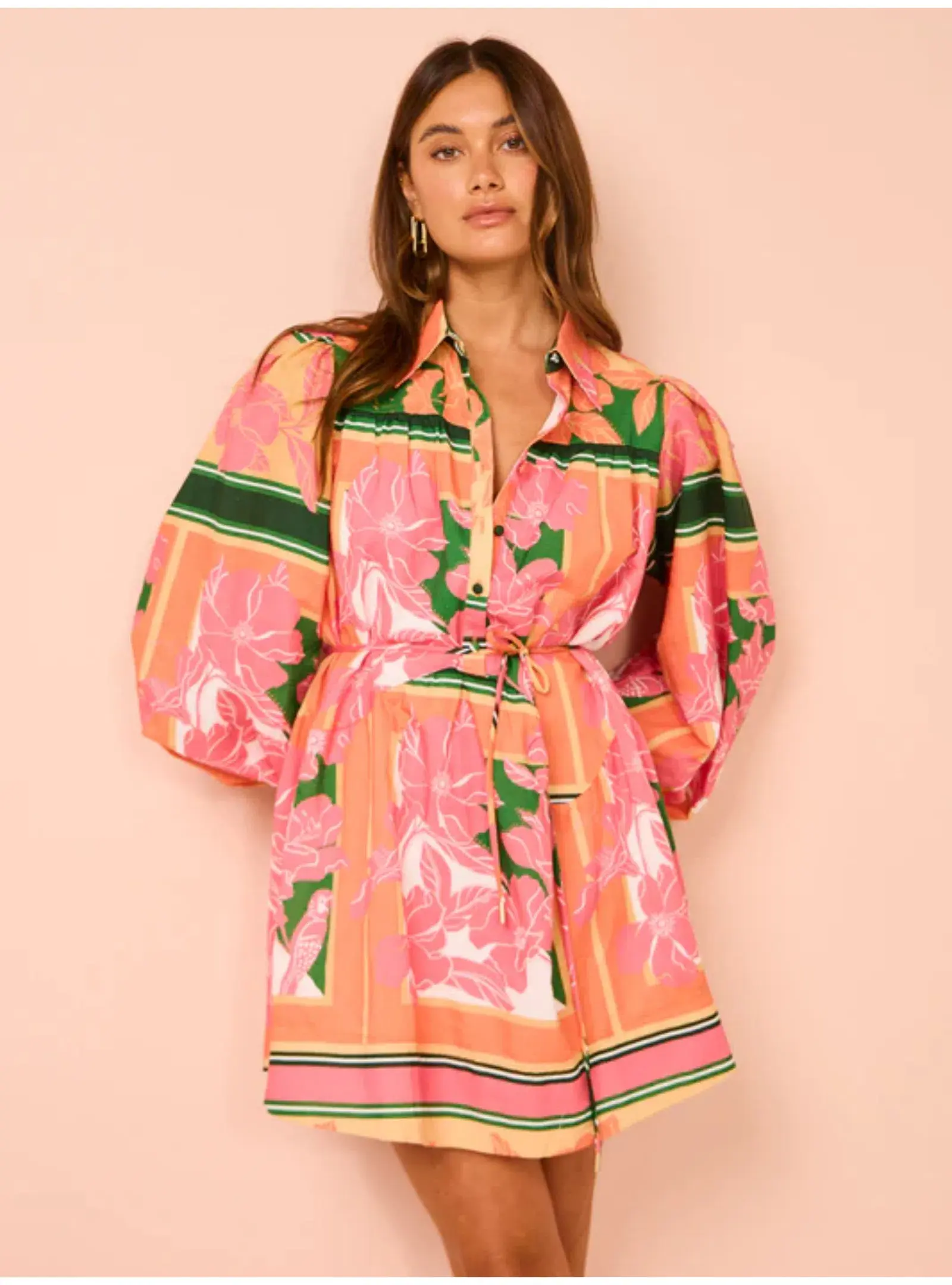 By Nicola Sail Away Mini Billow Sleeve Dress In Rio Floral Size AU 14 - Image 2