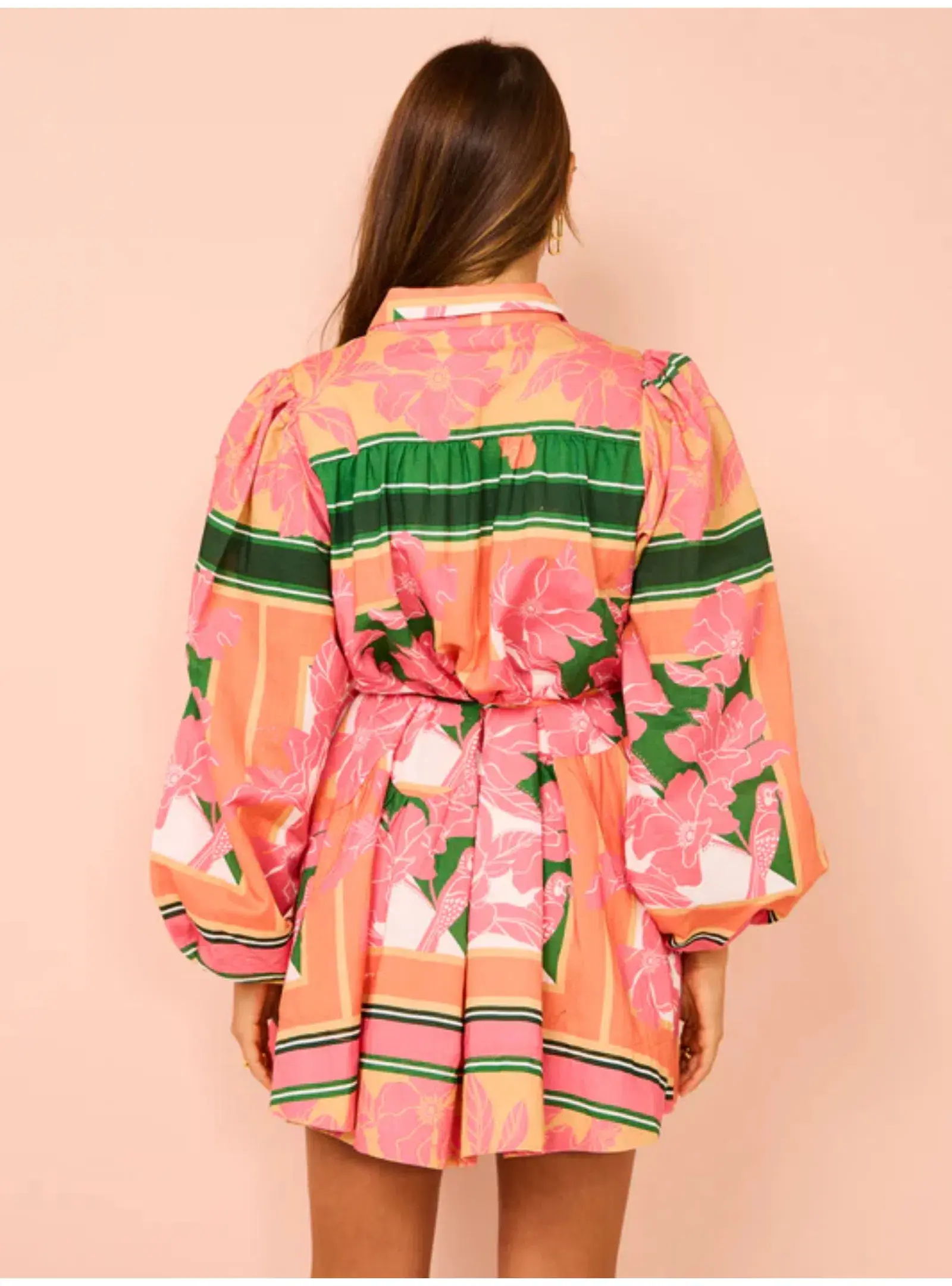 By Nicola Sail Away Mini Billow Sleeve Dress In Rio Floral Size AU 14 - Image 4