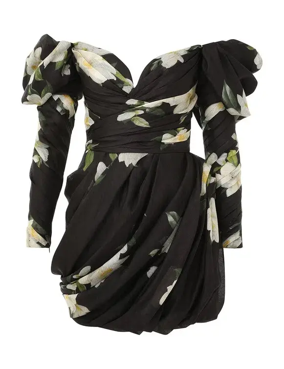 Zimmermann Harmony Drape Mini Dress in Black Magnolia Size 2 / AU 12 for rent on The Volte - main image