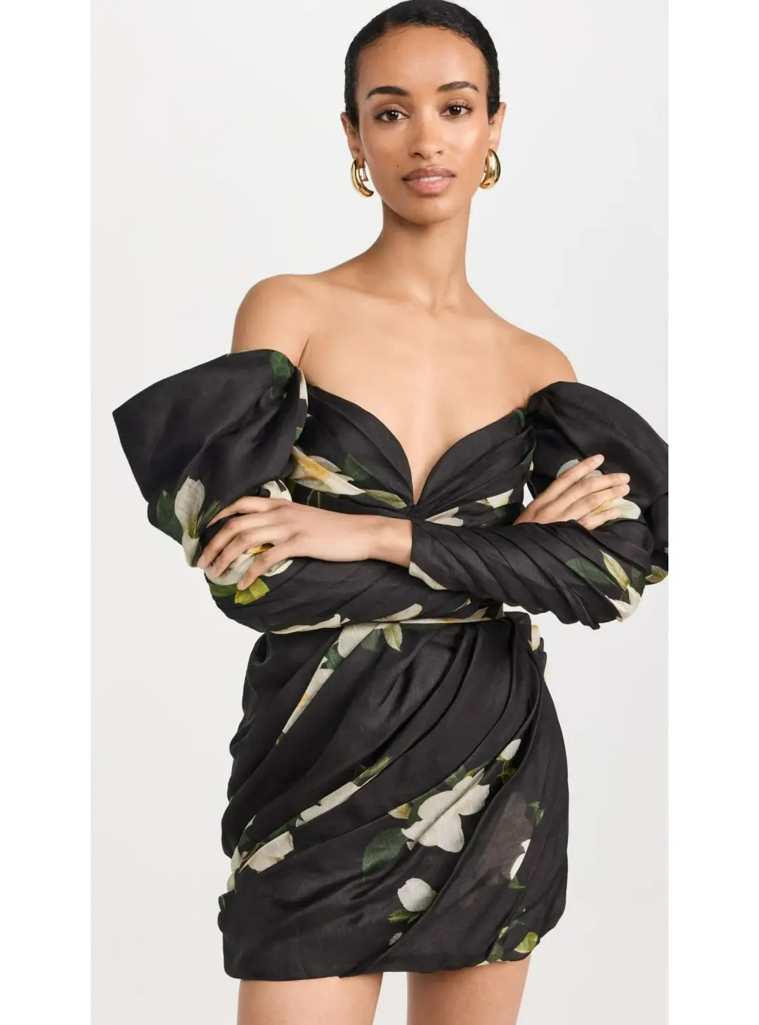 Zimmermann Harmony Drape Mini Dress in Black Magnolia Size 2 / AU 12 for rent on The Volte - main image