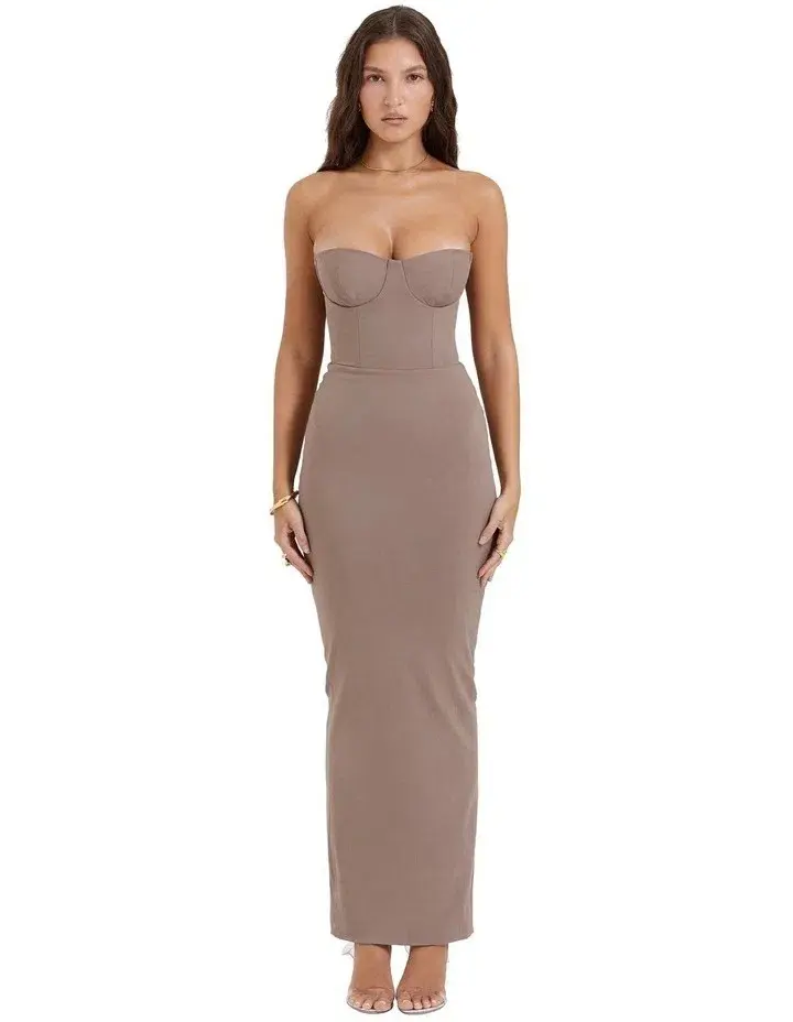 House of CB Lucia Strapless Corset Maxi Dress Taupe Size M / AU 10 Regular Bust Cup - Image 1