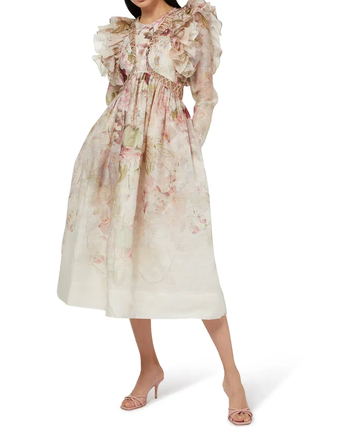 Zimmermann Dancer Laced Midi Dress Alabaster Garden Floral Size 3 / AU 14  - Image 1